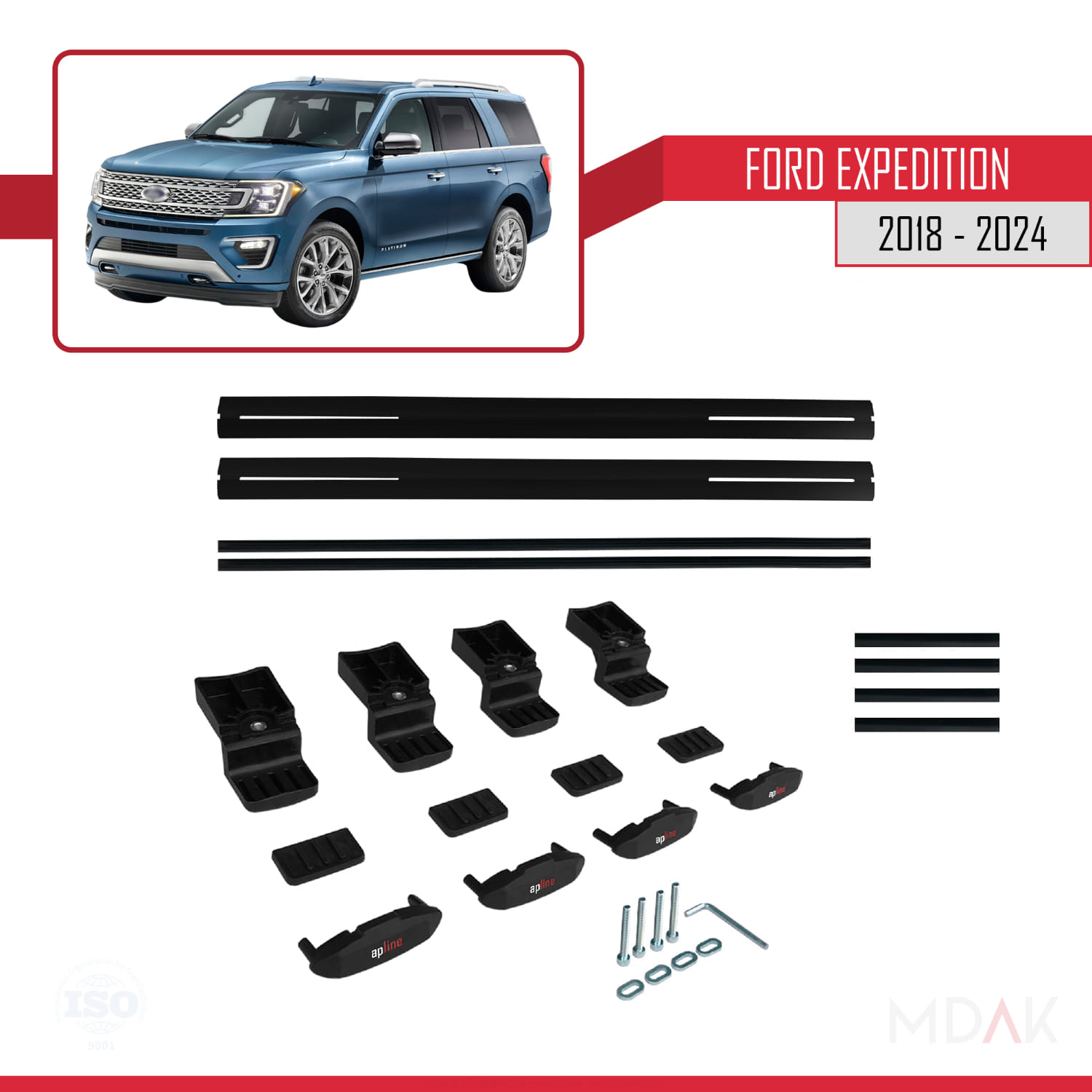 Ford Expedition 2018-2024 Arası ile Uyumlu BASIC Model Ara Atkı Tavan Barı Siyah 2 Adet - Görsel 6