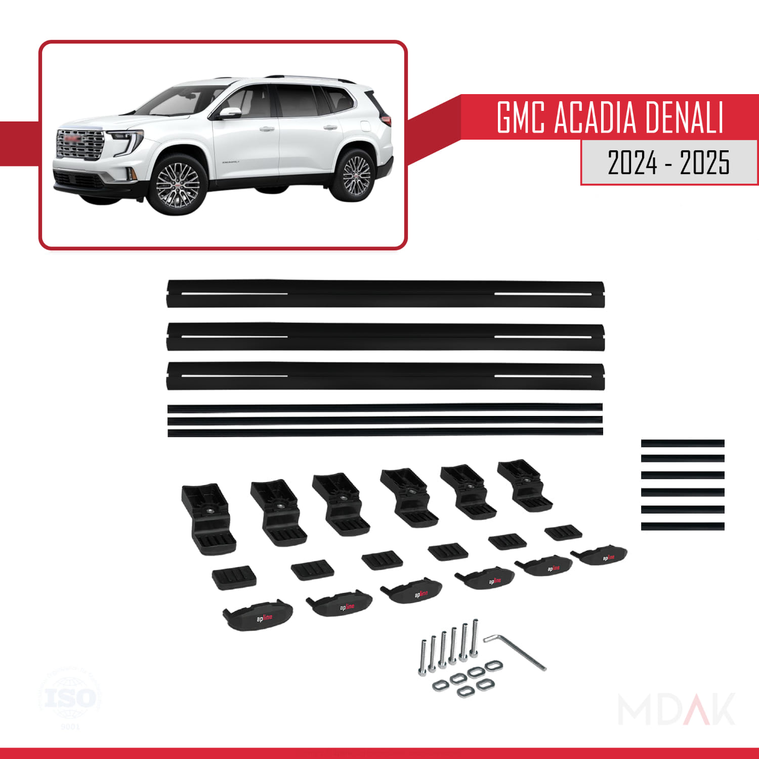 GMC Acadia Denali 2024-2025 Arası ile Uyumlu BASIC Model Ara Atkı Tavan Barı Siyah 3 Adet - Görsel 6