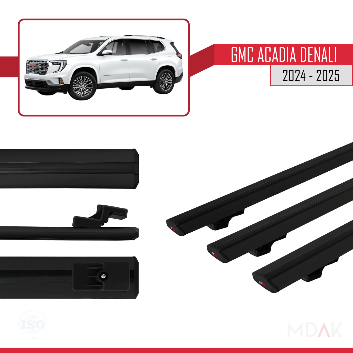 GMC Acadia Denali 2024-2025 Arası ile Uyumlu BASIC Model Ara Atkı Tavan Barı Siyah 3 Adet - Görsel 3