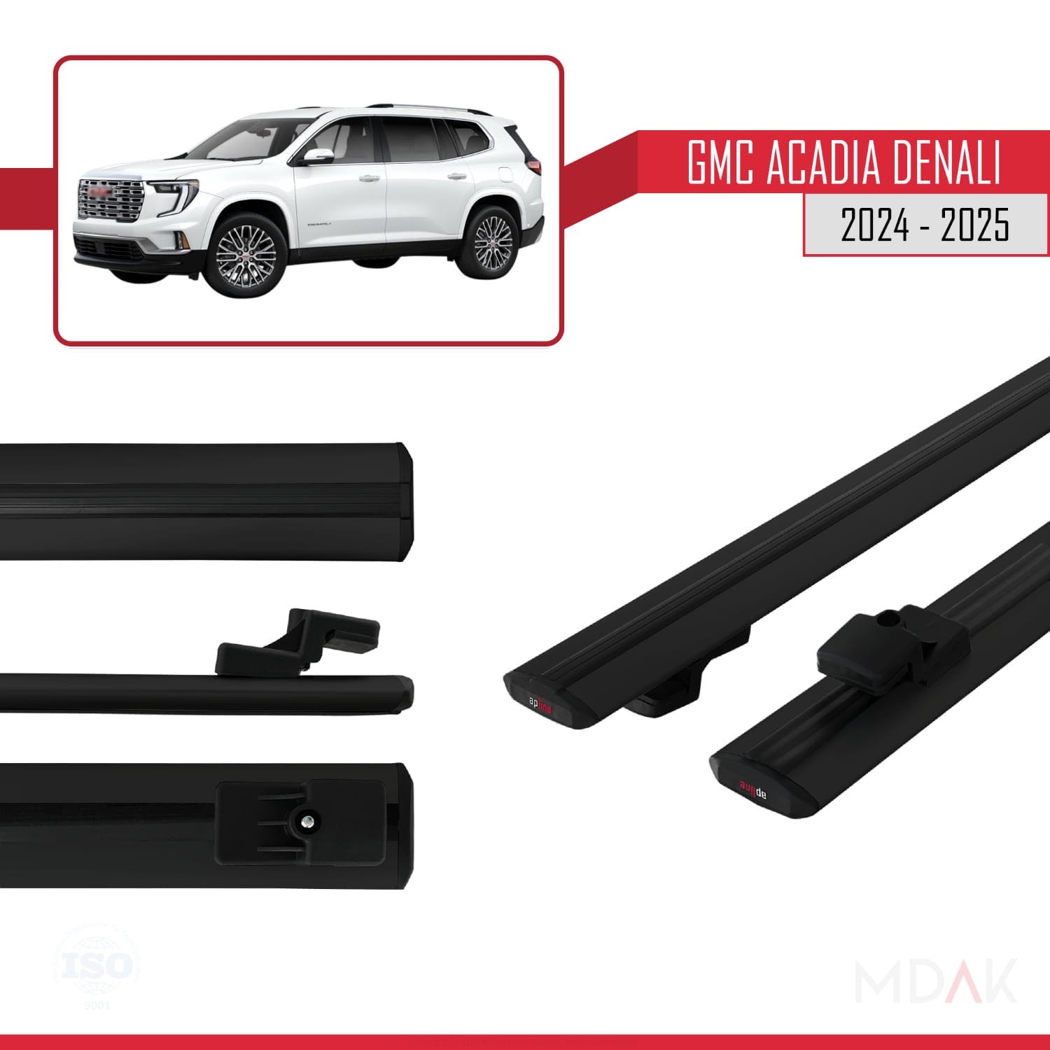 GMC Acadia Denali 2024-2025 Arası ile Uyumlu BASIC Model Ara Atkı Tavan Barı Siyah 2 Adet - Görsel 3