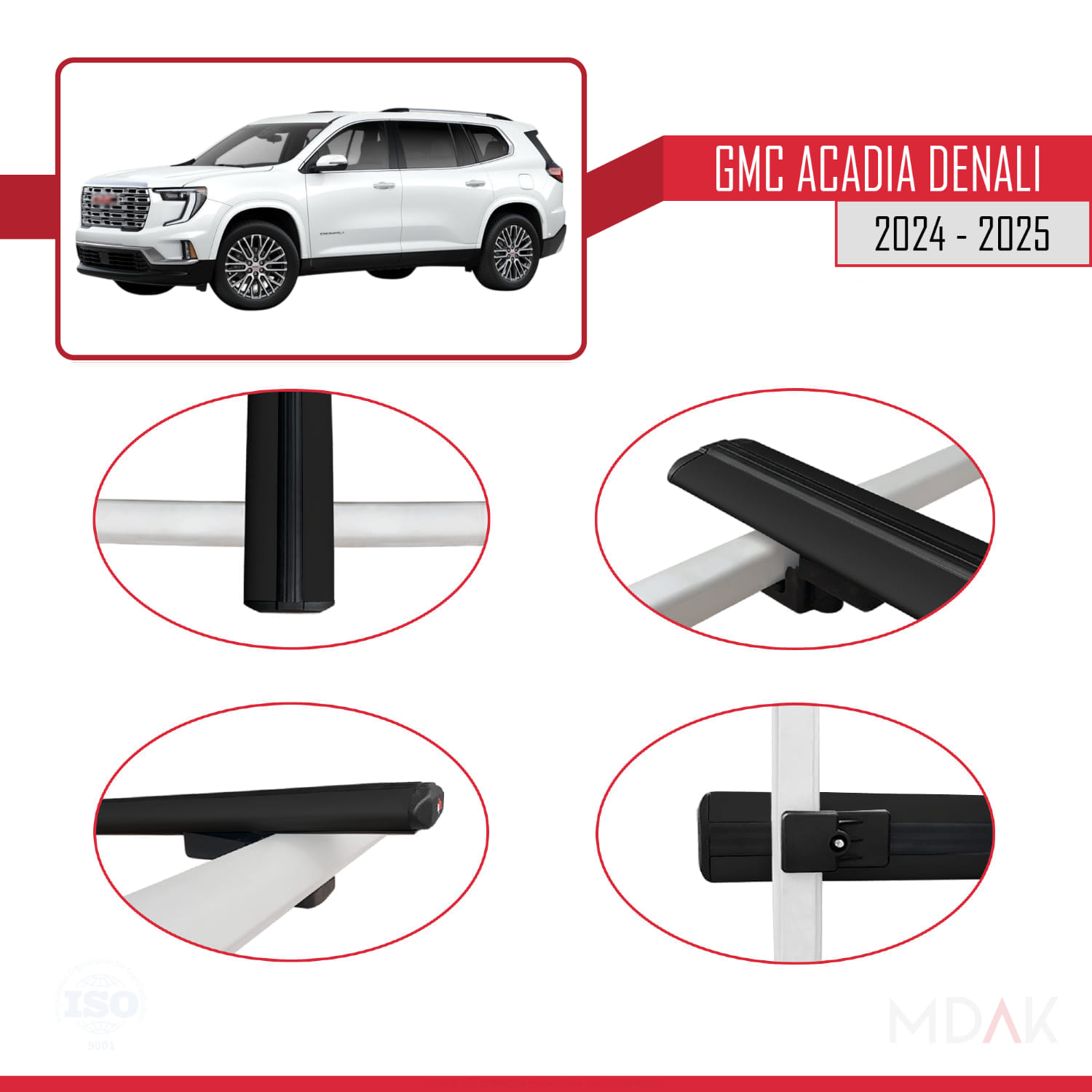 GMC Acadia Denali 2024-2025 Arası ile Uyumlu BASIC Model Ara Atkı Tavan Barı Siyah 2 Adet - Görsel 4