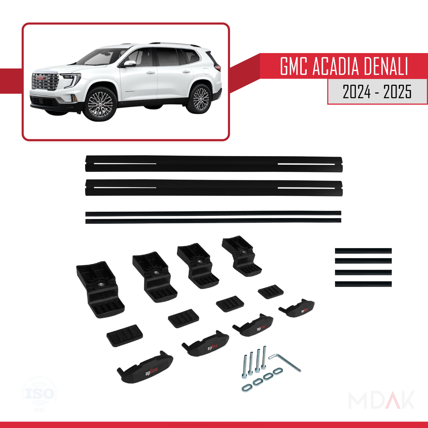 GMC Acadia Denali 2024-2025 Arası ile Uyumlu BASIC Model Ara Atkı Tavan Barı Siyah 2 Adet - Görsel 6