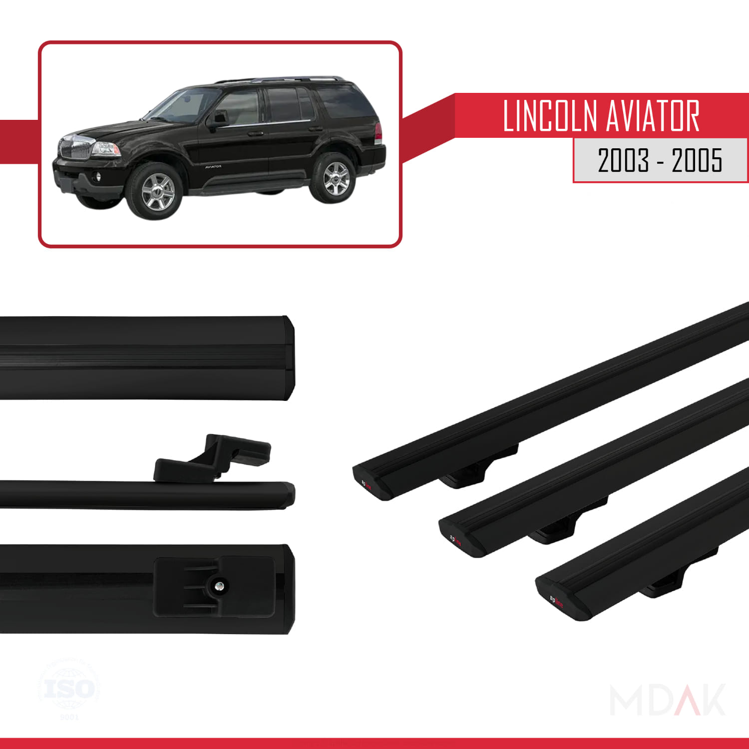 Lincoln Aviator 2003-2005 Arası ile Uyumlu BASIC Model Ara Atkı Tavan Barı Siyah 3 Adet - Görsel 3