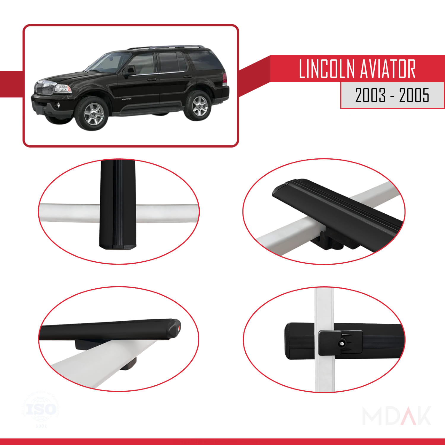 Lincoln Aviator 2003-2005 Arası ile Uyumlu BASIC Model Ara Atkı Tavan Barı Siyah 2 Adet - Görsel 4