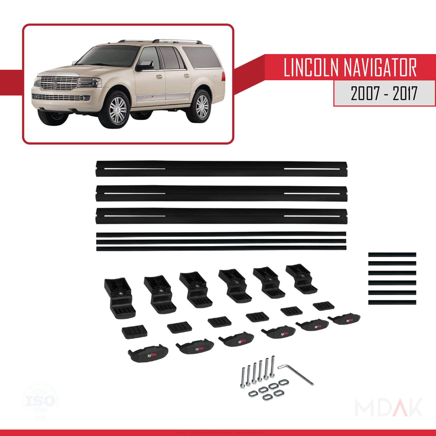 Lincoln Navigator 2007-2017 Arası ile Uyumlu BASIC Model Ara Atkı Tavan Barı Siyah 3 Adet - Görsel 6