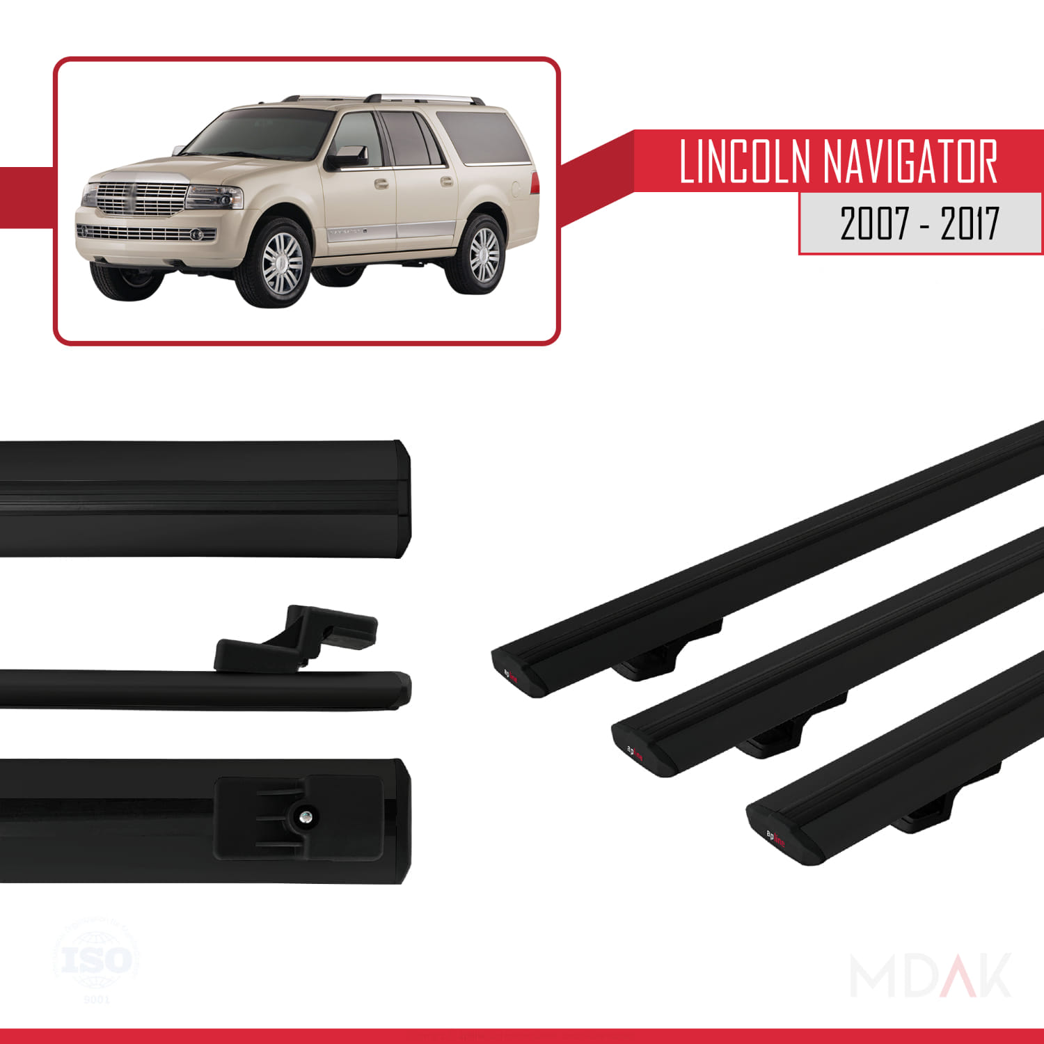 Lincoln Navigator 2007-2017 Arası ile Uyumlu BASIC Model Ara Atkı Tavan Barı Siyah 3 Adet - Görsel 3
