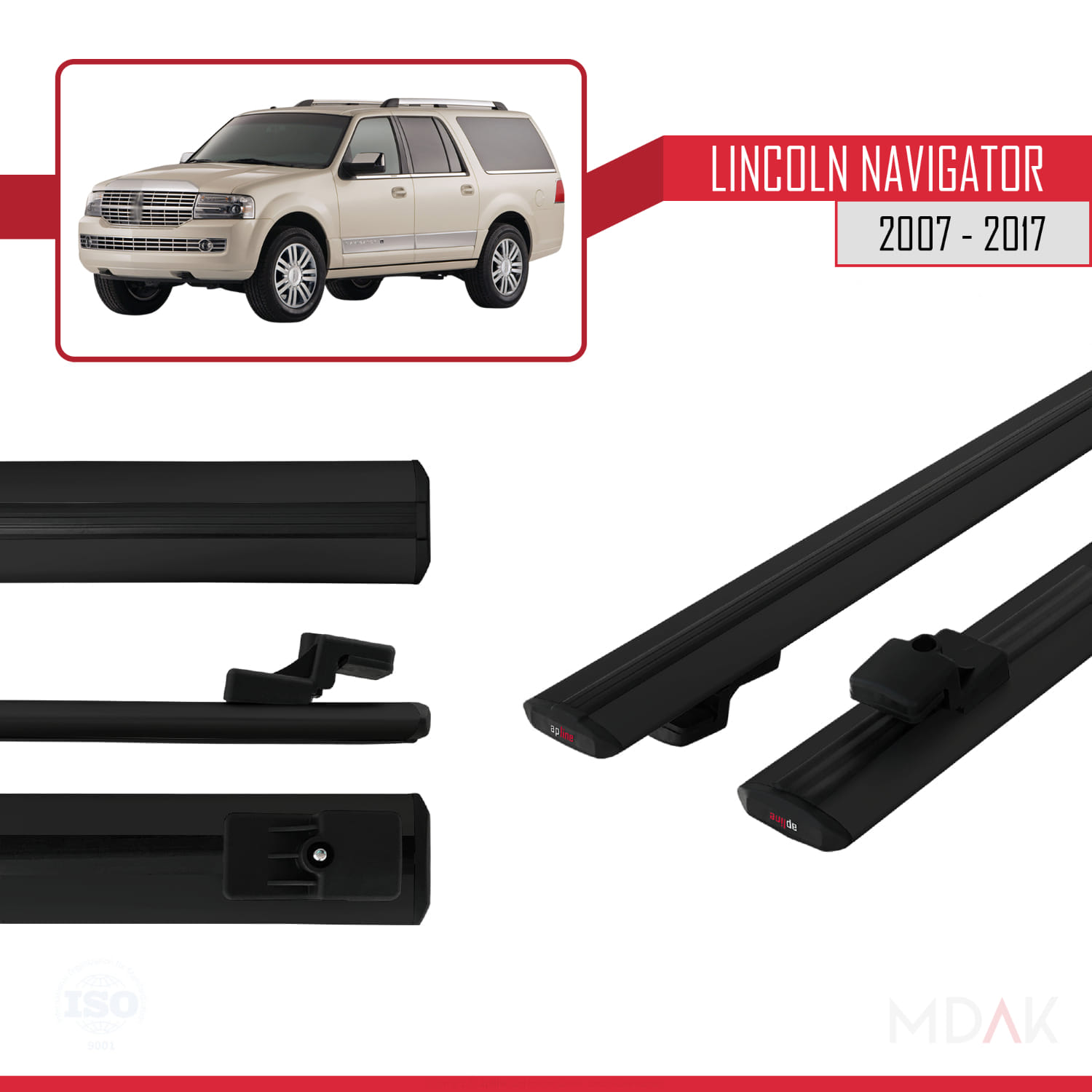 Lincoln Navigator 2007-2017 Arası ile Uyumlu BASIC Model Ara Atkı Tavan Barı Siyah 2 Adet - Görsel 3