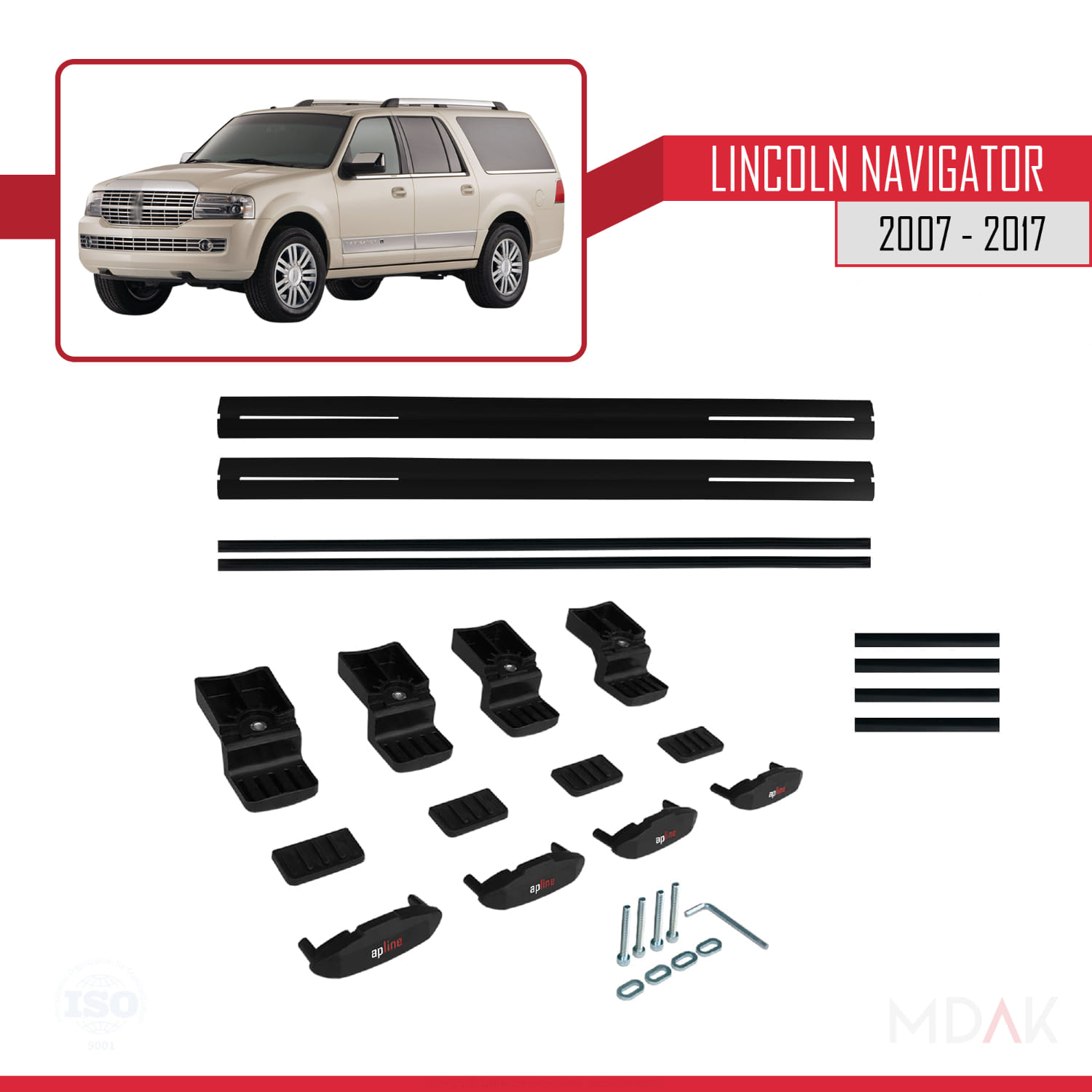 Lincoln Navigator 2007-2017 Arası ile Uyumlu BASIC Model Ara Atkı Tavan Barı Siyah 2 Adet - Görsel 6