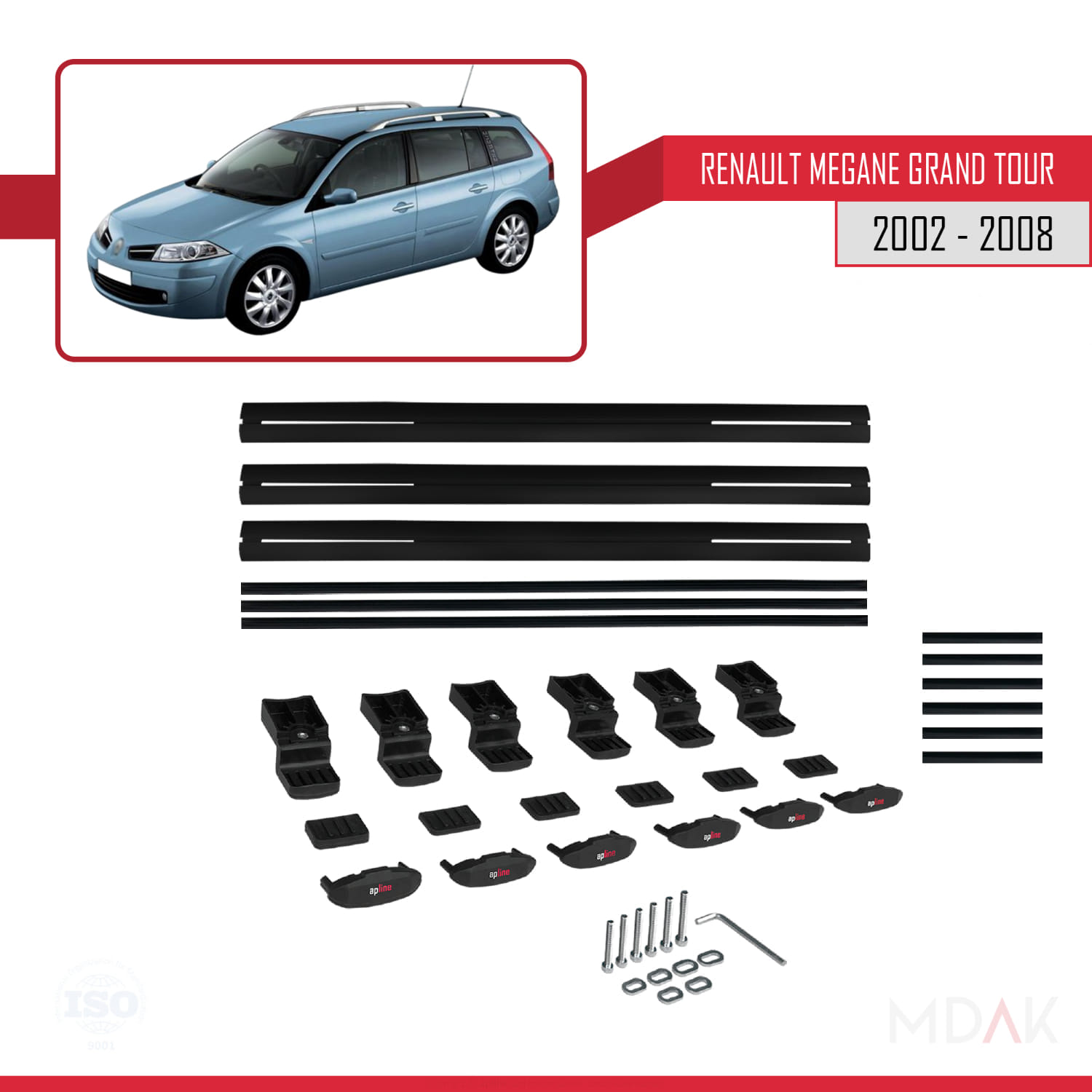 Renault Megane Grand Tour 2002-2008 Arası ile Uyumlu BASIC Model Ara Atkı Tavan Barı Siyah 3 Adet - Görsel 6