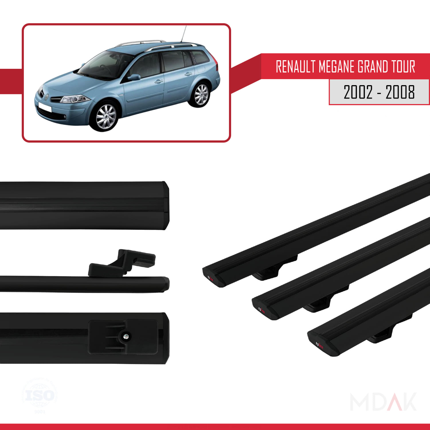Renault Megane Grand Tour 2002-2008 Arası ile Uyumlu BASIC Model Ara Atkı Tavan Barı Siyah 3 Adet - Görsel 3