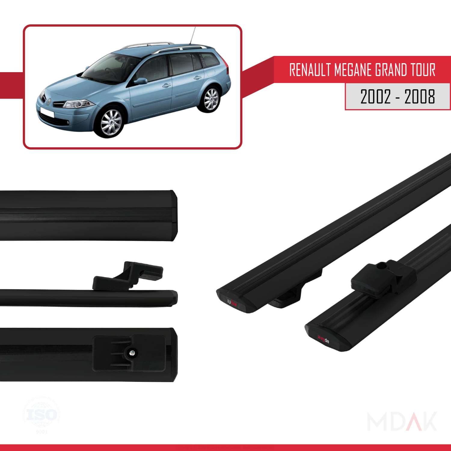 Renault Megane Grand Tour 2002-2008 Arası ile Uyumlu BASIC Model Ara Atkı Tavan Barı Siyah 2 Adet - Görsel 3
