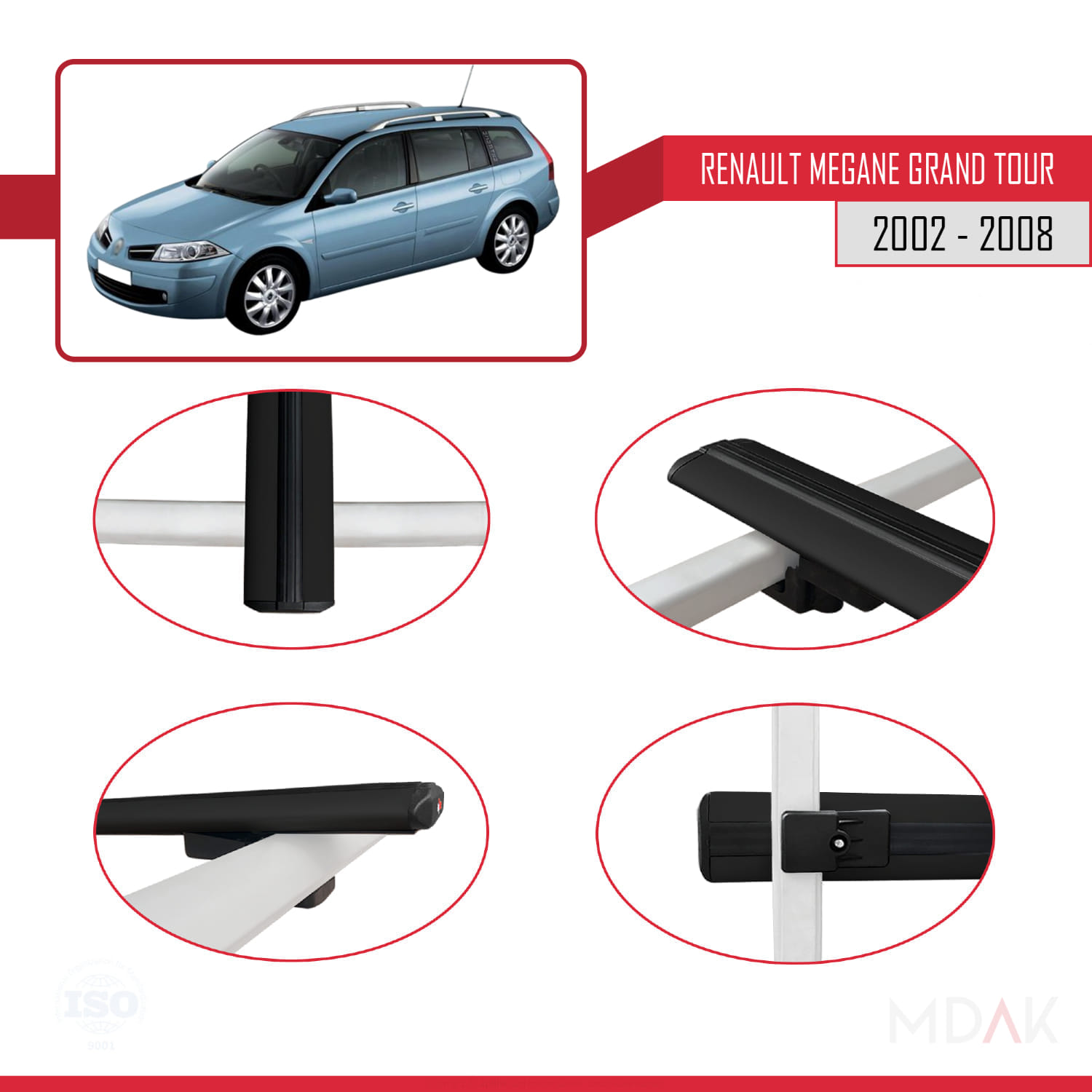 Renault Megane Grand Tour 2002-2008 Arası ile Uyumlu BASIC Model Ara Atkı Tavan Barı Siyah 2 Adet - Görsel 4