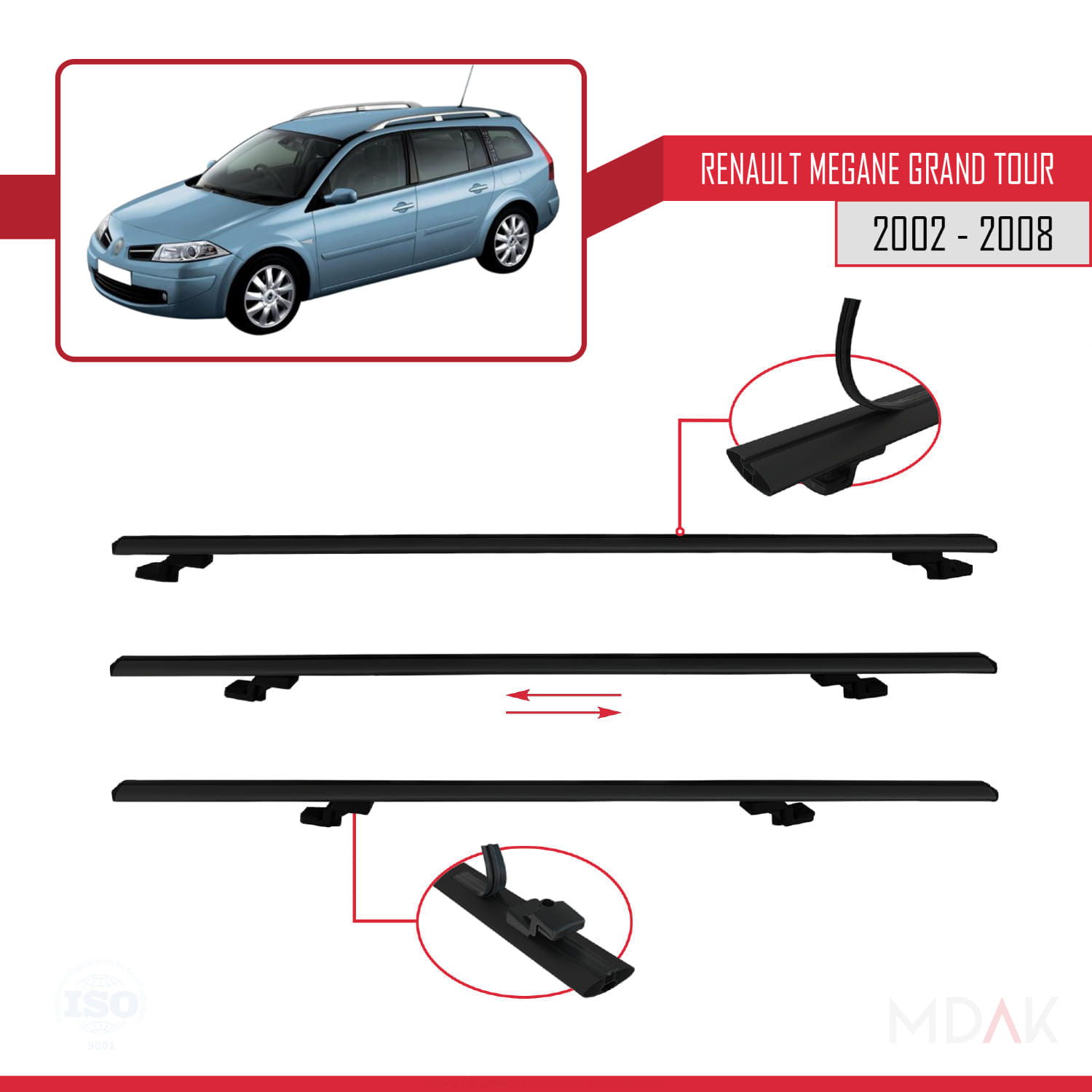 Renault Megane Grand Tour 2002-2008 Arası ile Uyumlu BASIC Model Ara Atkı Tavan Barı Siyah 2 Adet - Görsel 5