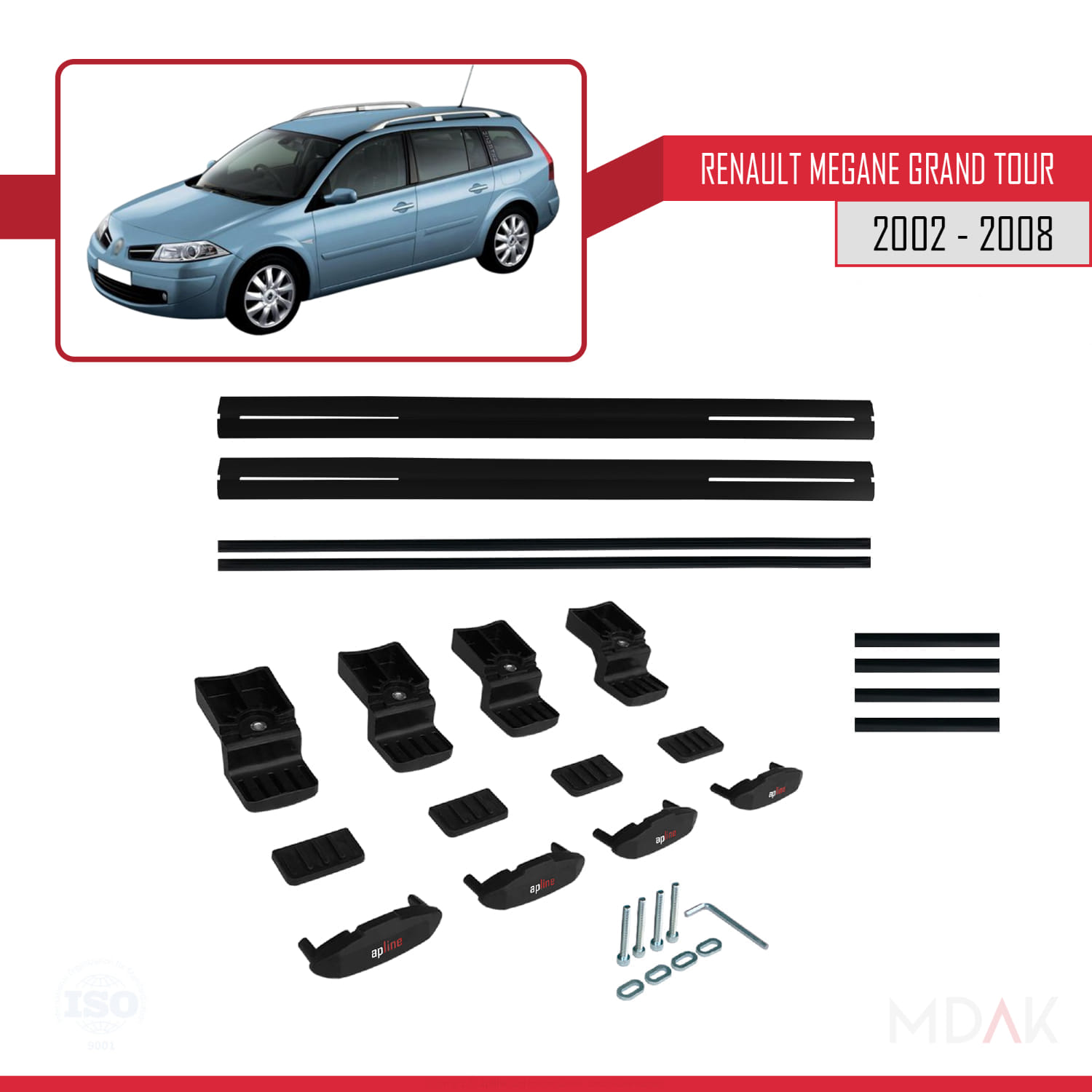 Renault Megane Grand Tour 2002-2008 Arası ile Uyumlu BASIC Model Ara Atkı Tavan Barı Siyah 2 Adet - Görsel 6