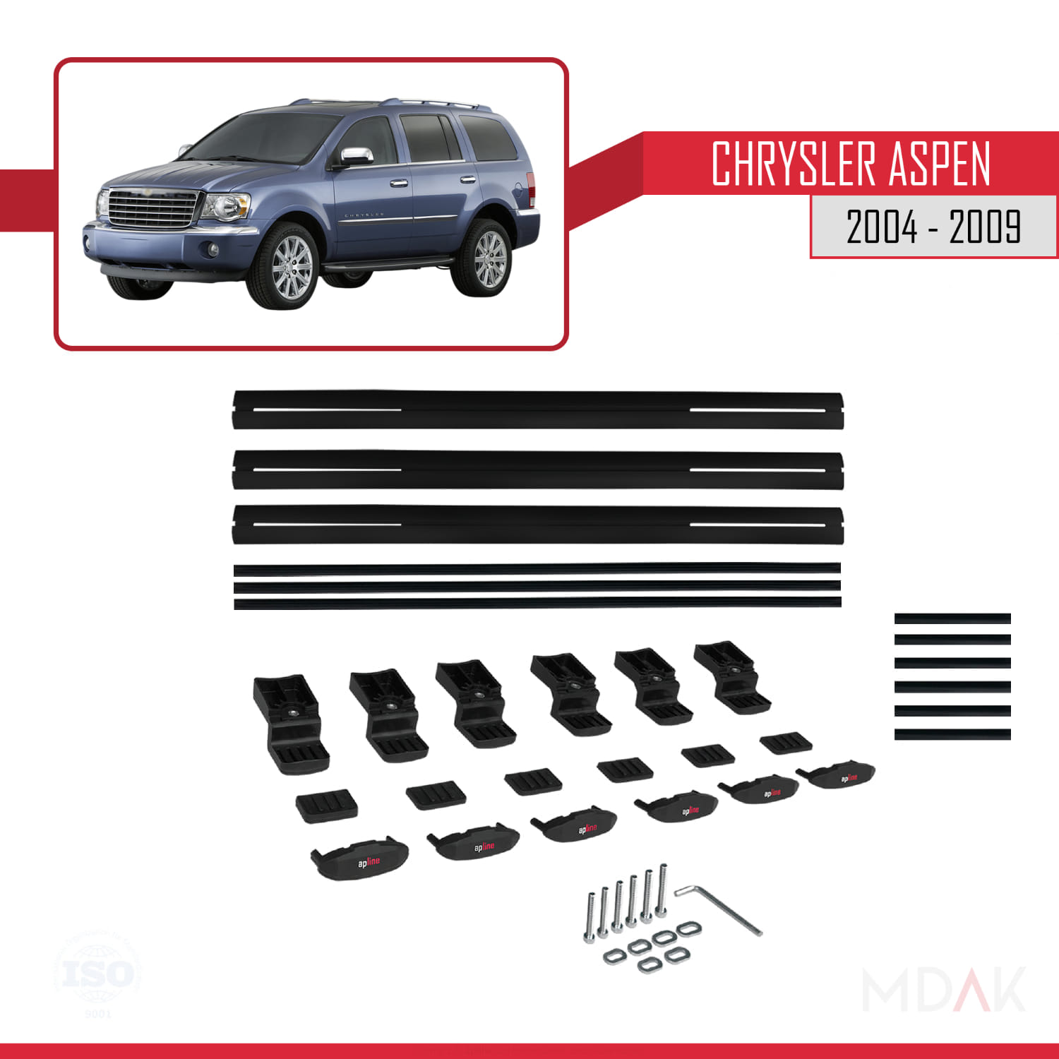 Chrysler Aspen 2004-2009 Arası ile Uyumlu BASIC Model Ara Atkı Tavan Barı Siyah 3 Adet - Görsel 6