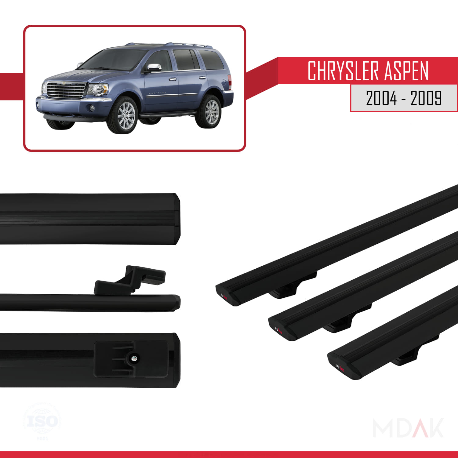 Chrysler Aspen 2004-2009 Arası ile Uyumlu BASIC Model Ara Atkı Tavan Barı Siyah 3 Adet - Görsel 3