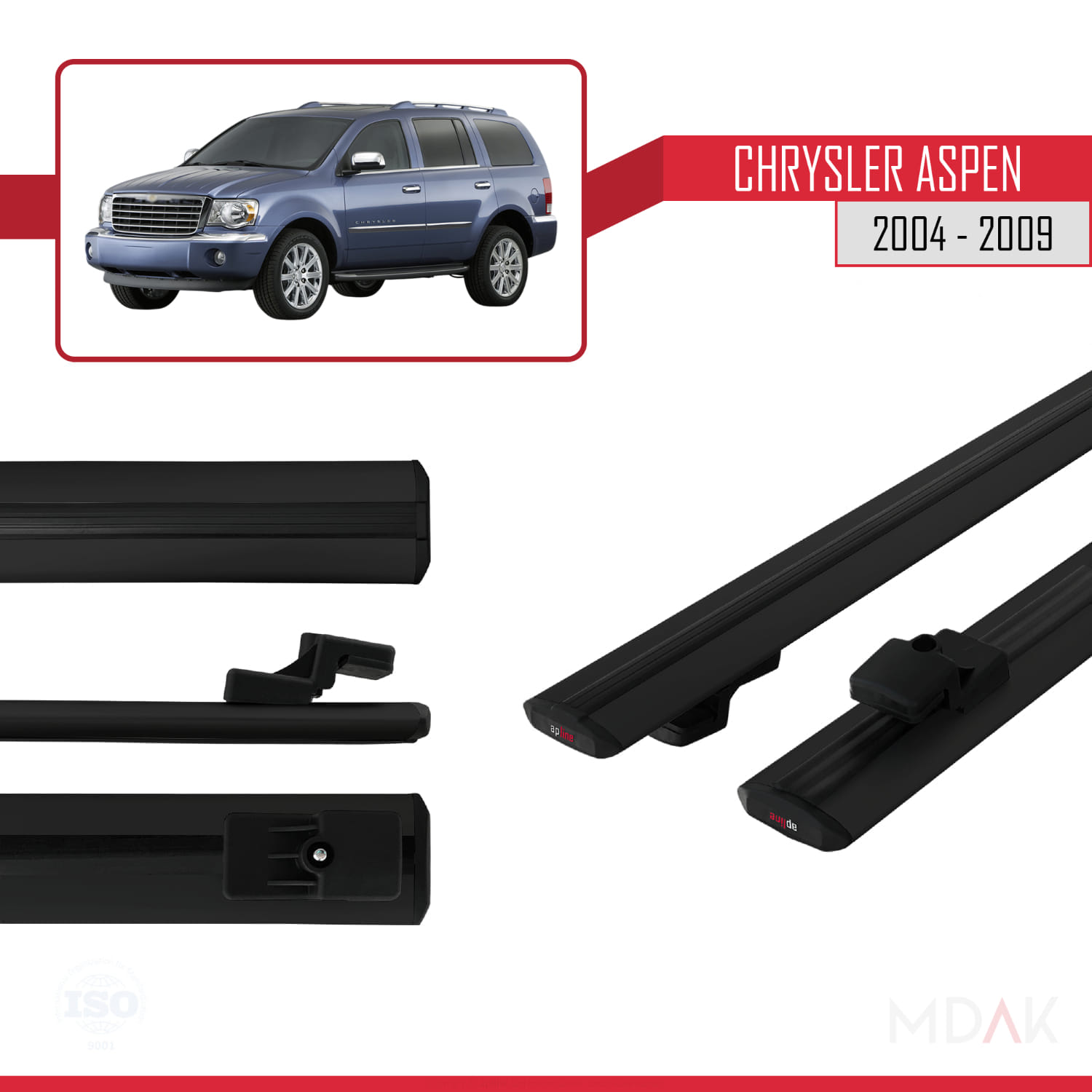 Chrysler Aspen 2004-2009 Arası ile Uyumlu BASIC Model Ara Atkı Tavan Barı Siyah 2 Adet - Görsel 3