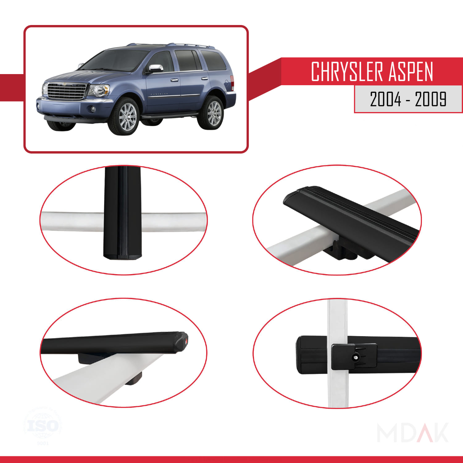 Chrysler Aspen 2004-2009 Arası ile Uyumlu BASIC Model Ara Atkı Tavan Barı Siyah 2 Adet - Görsel 4