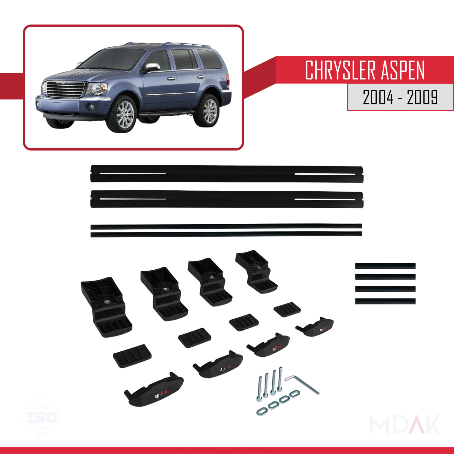 Chrysler Aspen 2004-2009 Arası ile Uyumlu BASIC Model Ara Atkı Tavan Barı Siyah 2 Adet - Görsel 6