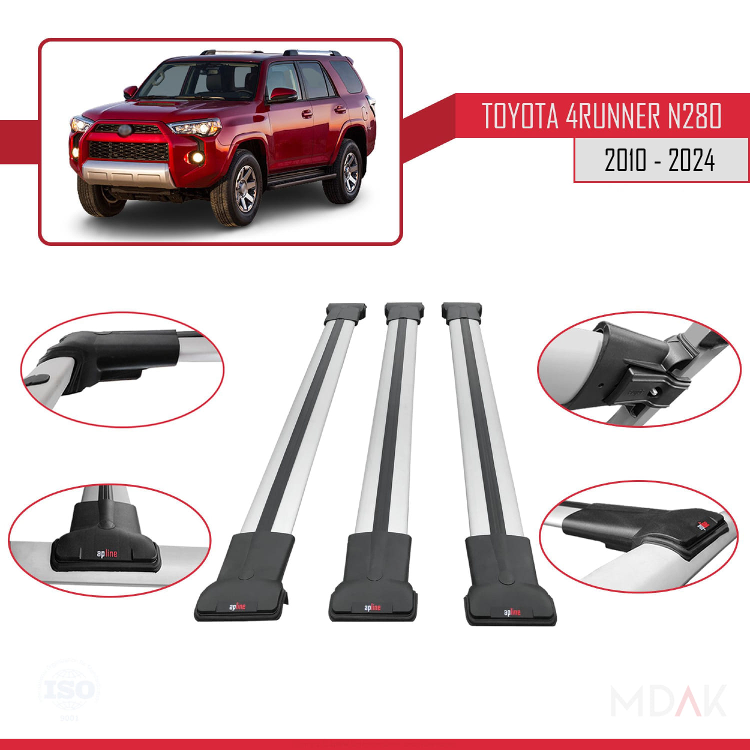 Toyota 4Runner (N280) 2010-2024 Arası ile Uyumlu FLY Model Ara Atkı Tavan Barı Gri 3 Adet - Görsel 5