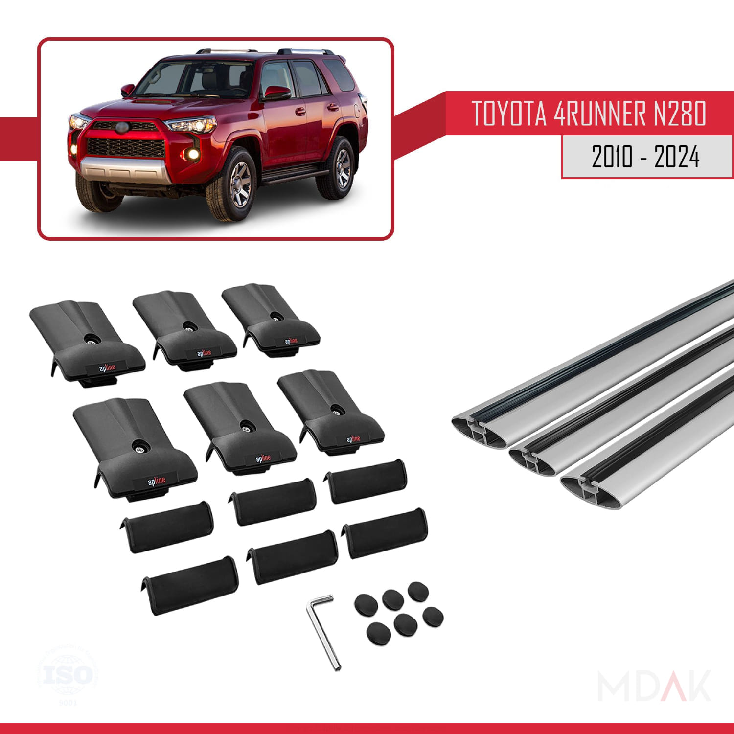 Toyota 4Runner (N280) 2010-2024 Arası ile Uyumlu FLY Model Ara Atkı Tavan Barı Gri 3 Adet - Görsel 6