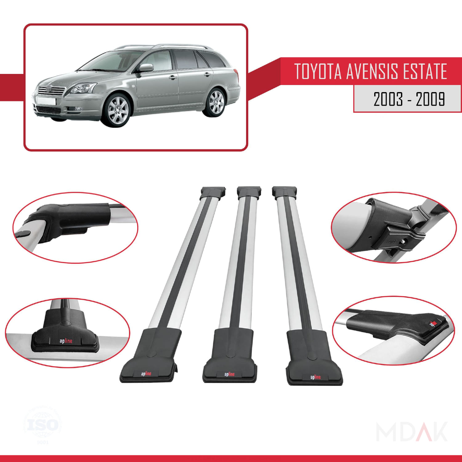 Toyota Avensis SW 2003-2009 Arası ile Uyumlu FLY Model Ara Atkı Tavan Barı Gri 3 Adet - Görsel 4