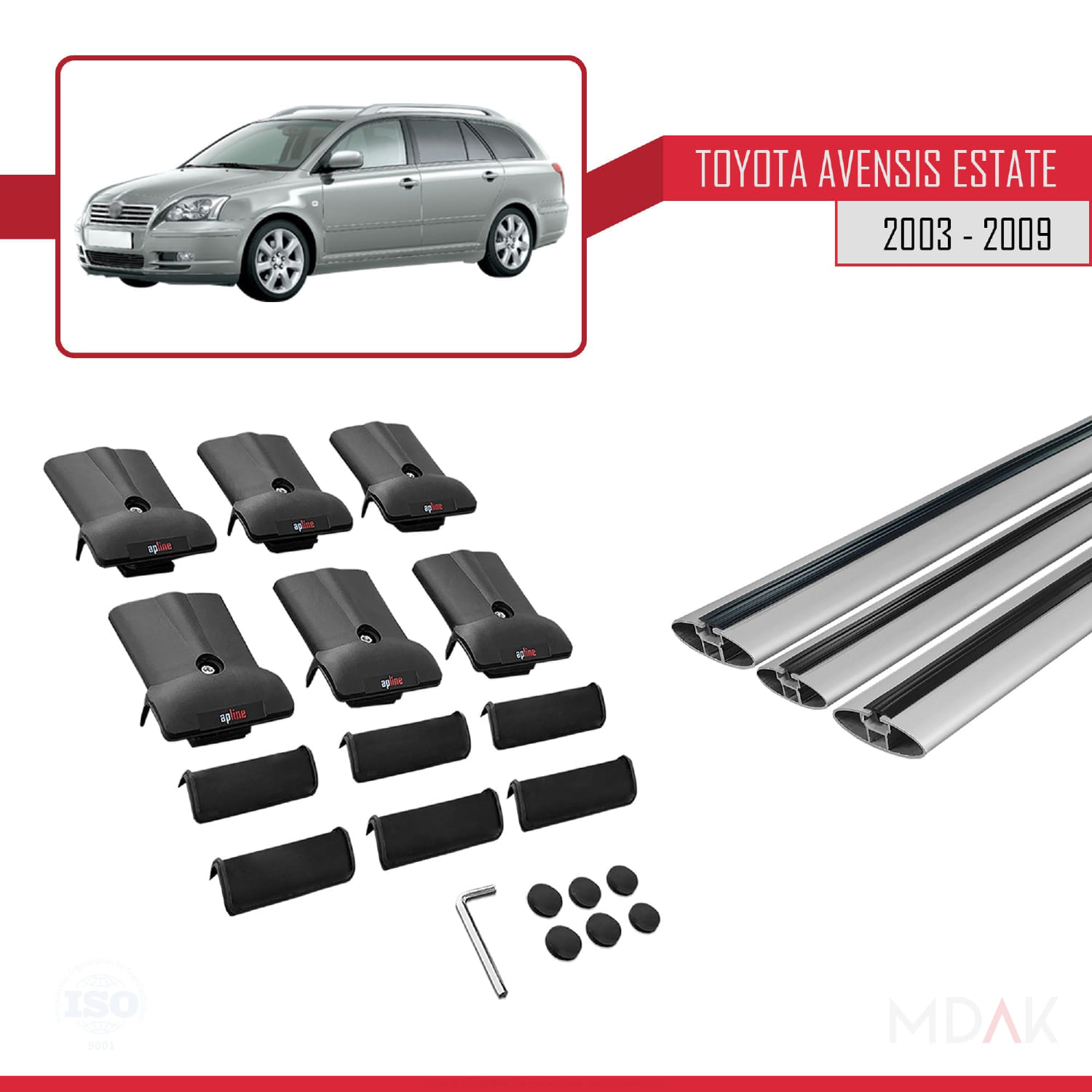 Toyota Avensis SW 2003-2009 Arası ile Uyumlu FLY Model Ara Atkı Tavan Barı Gri 3 Adet - Görsel 5