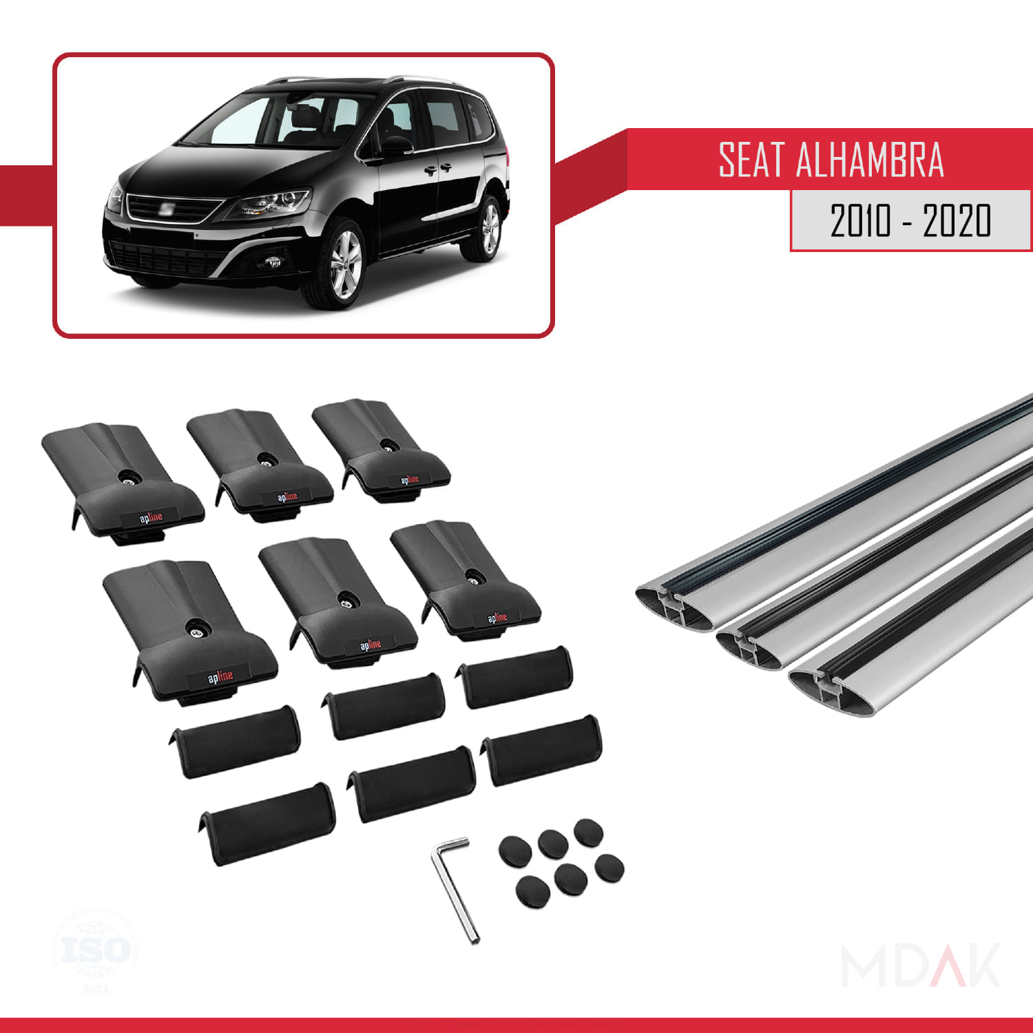 Seat Alhambra 2 (7N) 2010-2020 Arası ile Uyumlu FLY Model Ara Atkı Tavan Barı Gri 3 Adet - Görsel 5