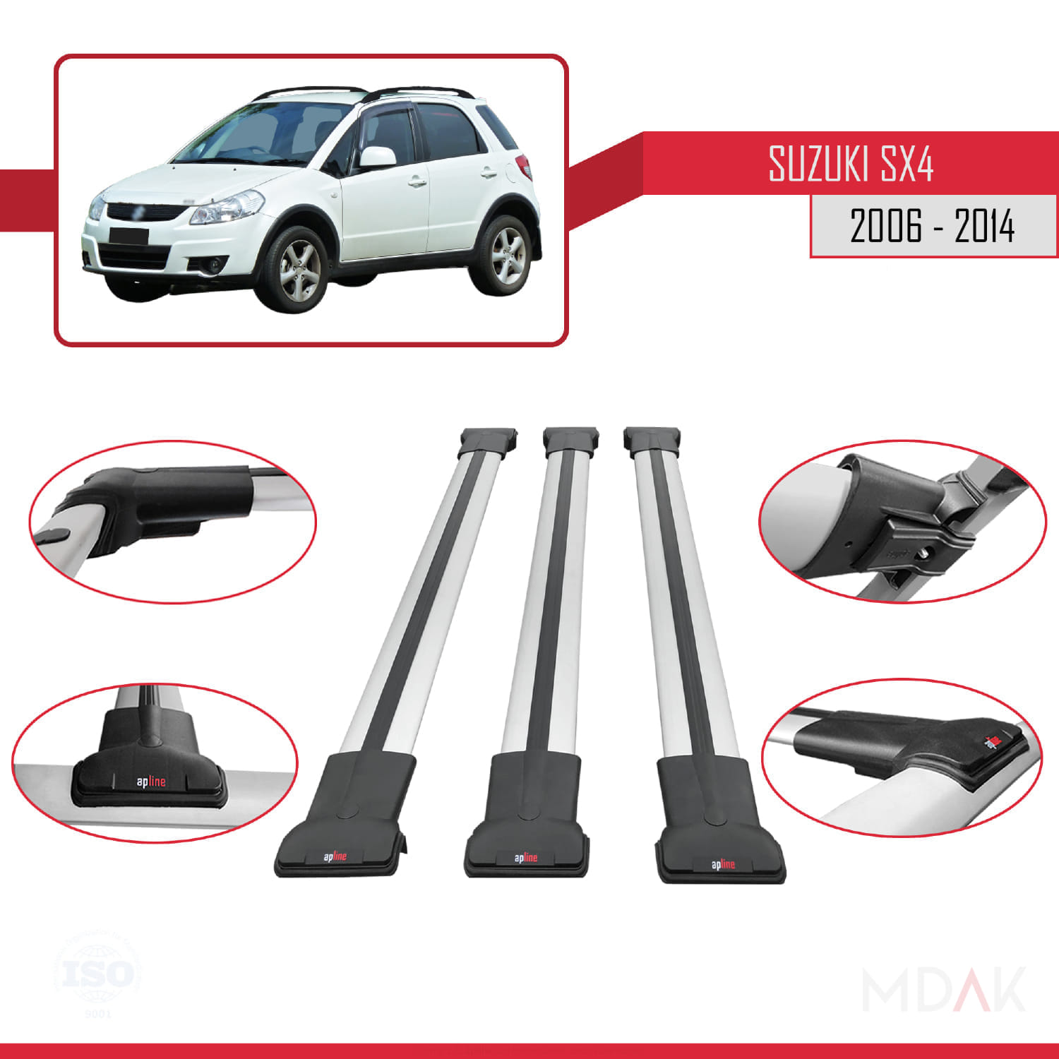 Suzuki SX4 II (JY) 2006-2014 Arası ile Uyumlu FLY Model Ara Atkı Tavan Barı Gri 3 Adet - Görsel 4