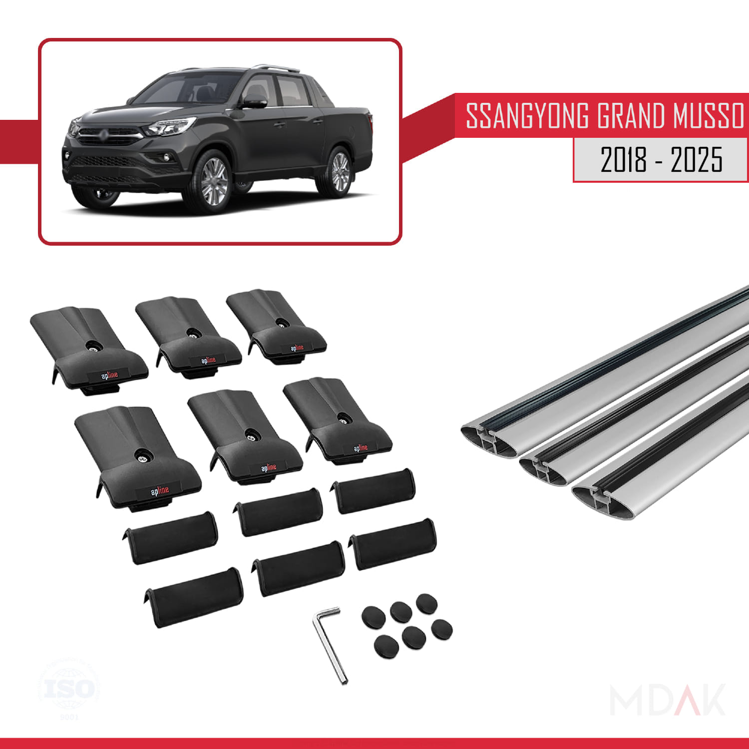 Ssangyong Grand Musso 2018 ve Sonrası ile Uyumlu FLY Model Ara Atkı Tavan Barı Gri 3 Adet - Görsel 5