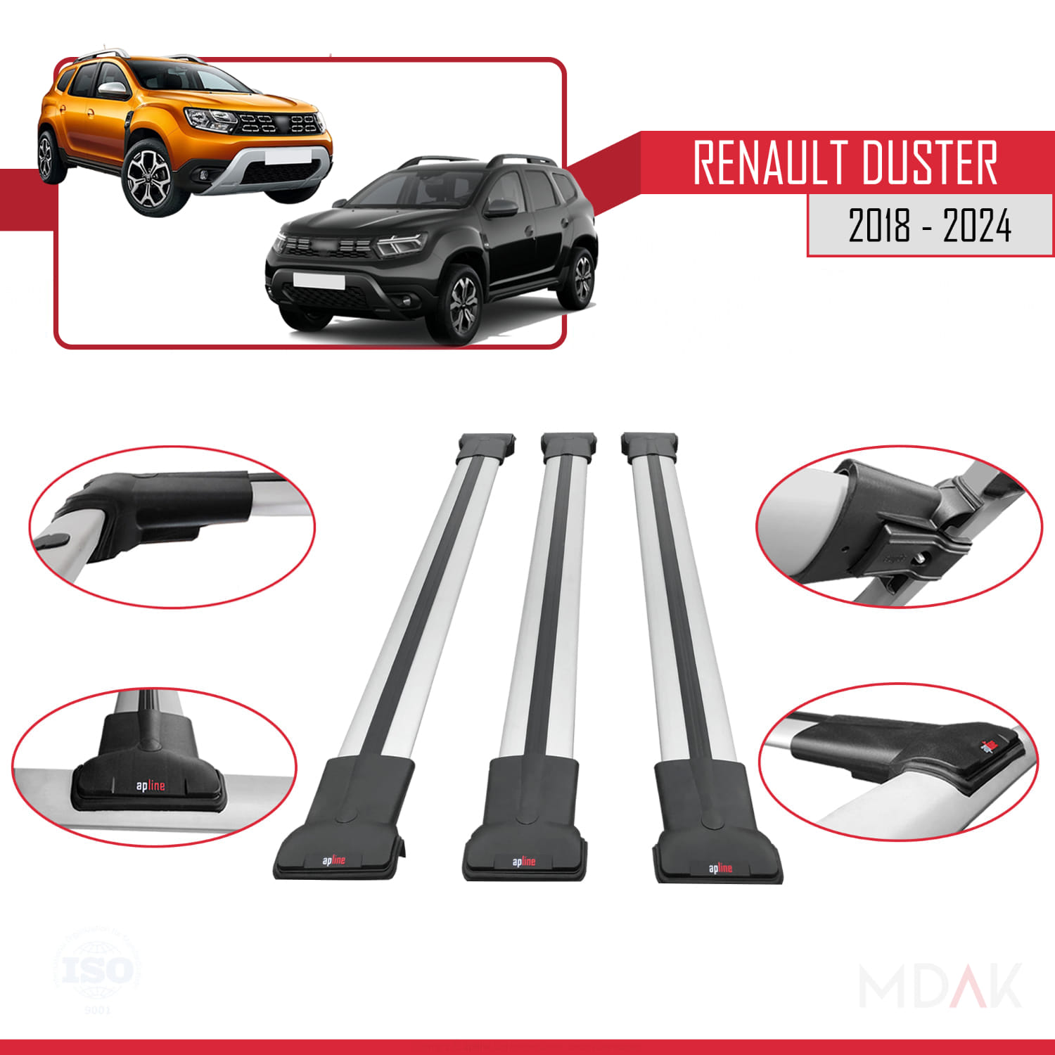Renault Duster 2 (HM) 2018 ve Sonrası ile Uyumlu FLY Model Ara Atkı Tavan Barı Gri 3 Adet - Görsel 4