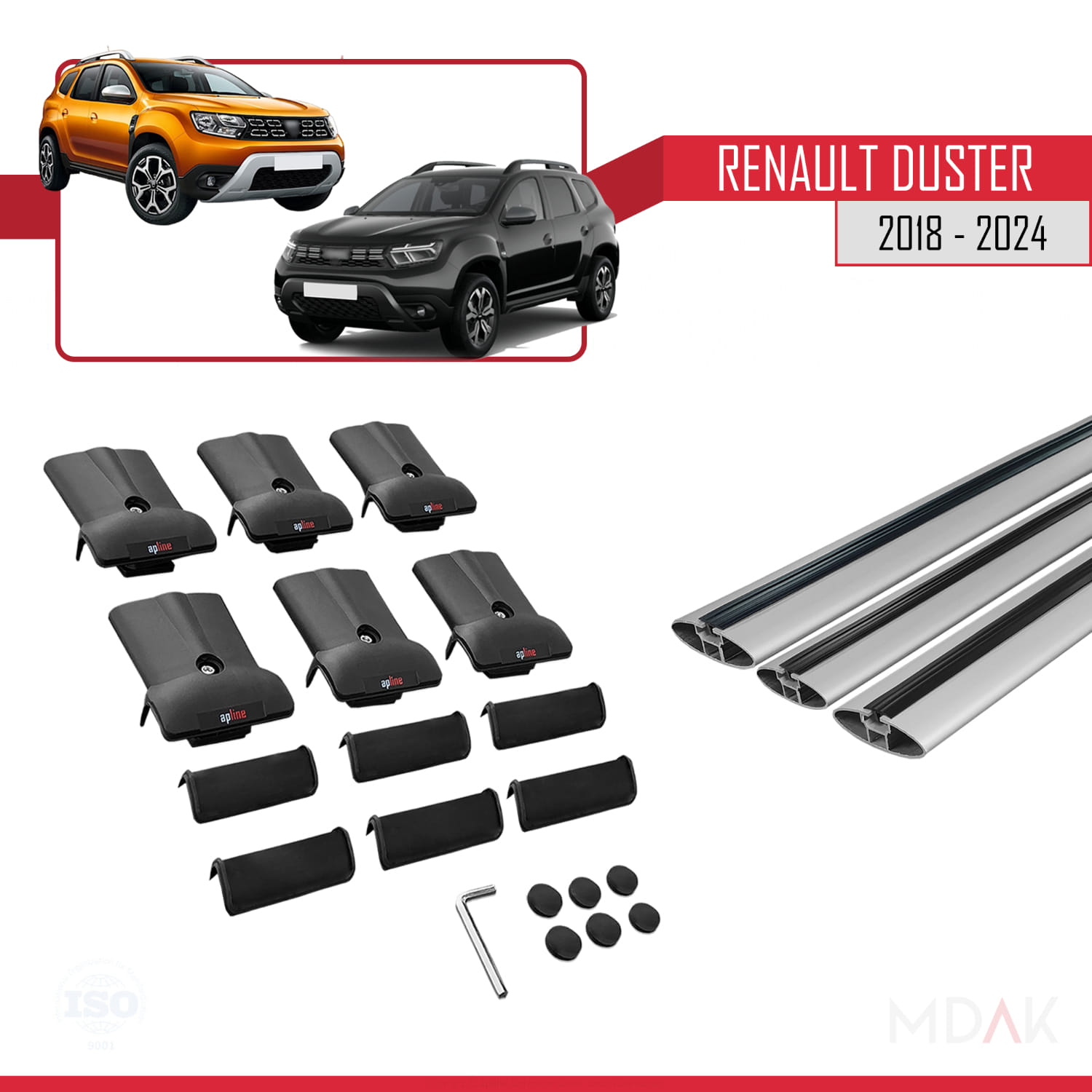 Renault Duster 2 (HM) 2018 ve Sonrası ile Uyumlu FLY Model Ara Atkı Tavan Barı Gri 3 Adet - Görsel 5