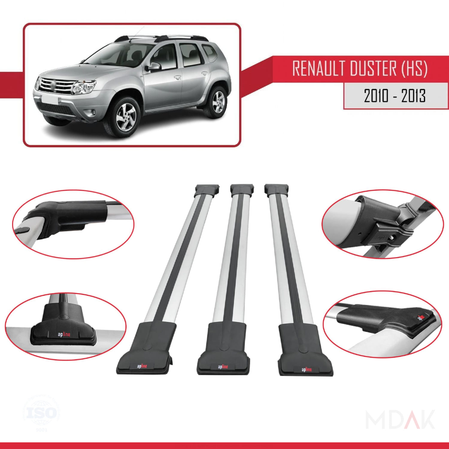 Renault Duster (HS) Pre-Facelift 2010-2013 Arası ile Uyumlu FLY Model Ara Atkı Tavan Barı Gri 3 Adet - Görsel 4