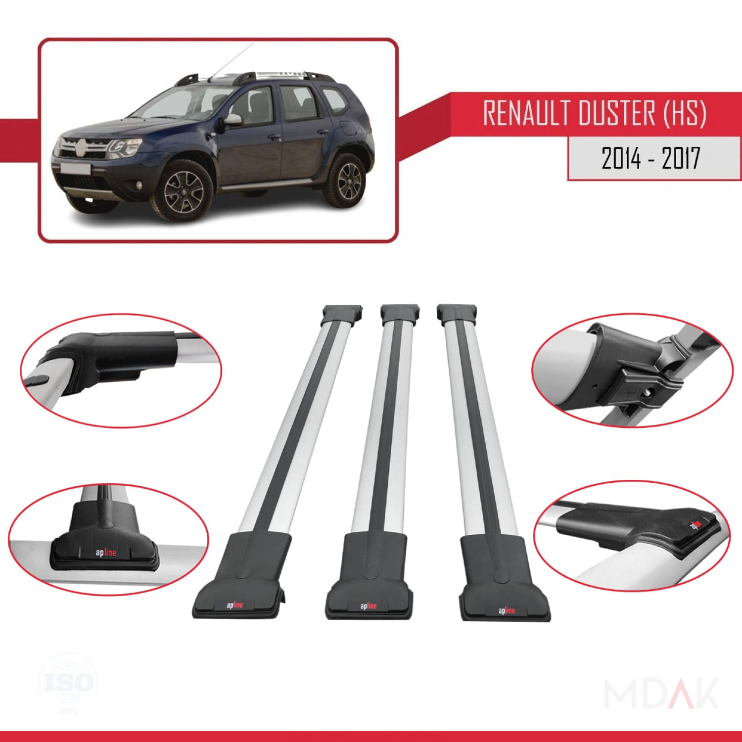 Renault Duster (HS) Post-Facelift 2014-2017 Arası ile Uyumlu FLY Model Ara Atkı Tavan Barı Gri 3 Adet - Görsel 4
