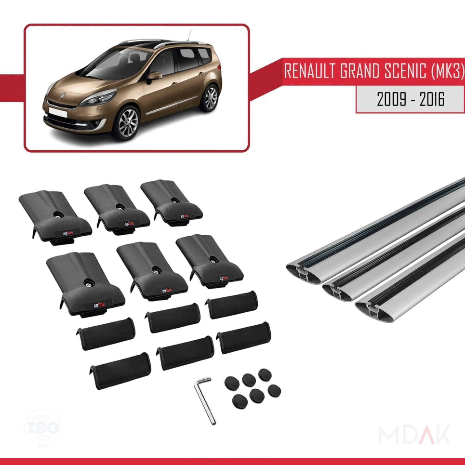 Renault Grand Scenic 3 2009-2016 Arası ile Uyumlu FLY Model Ara Atkı Tavan Barı Gri 3 Adet - Görsel 5