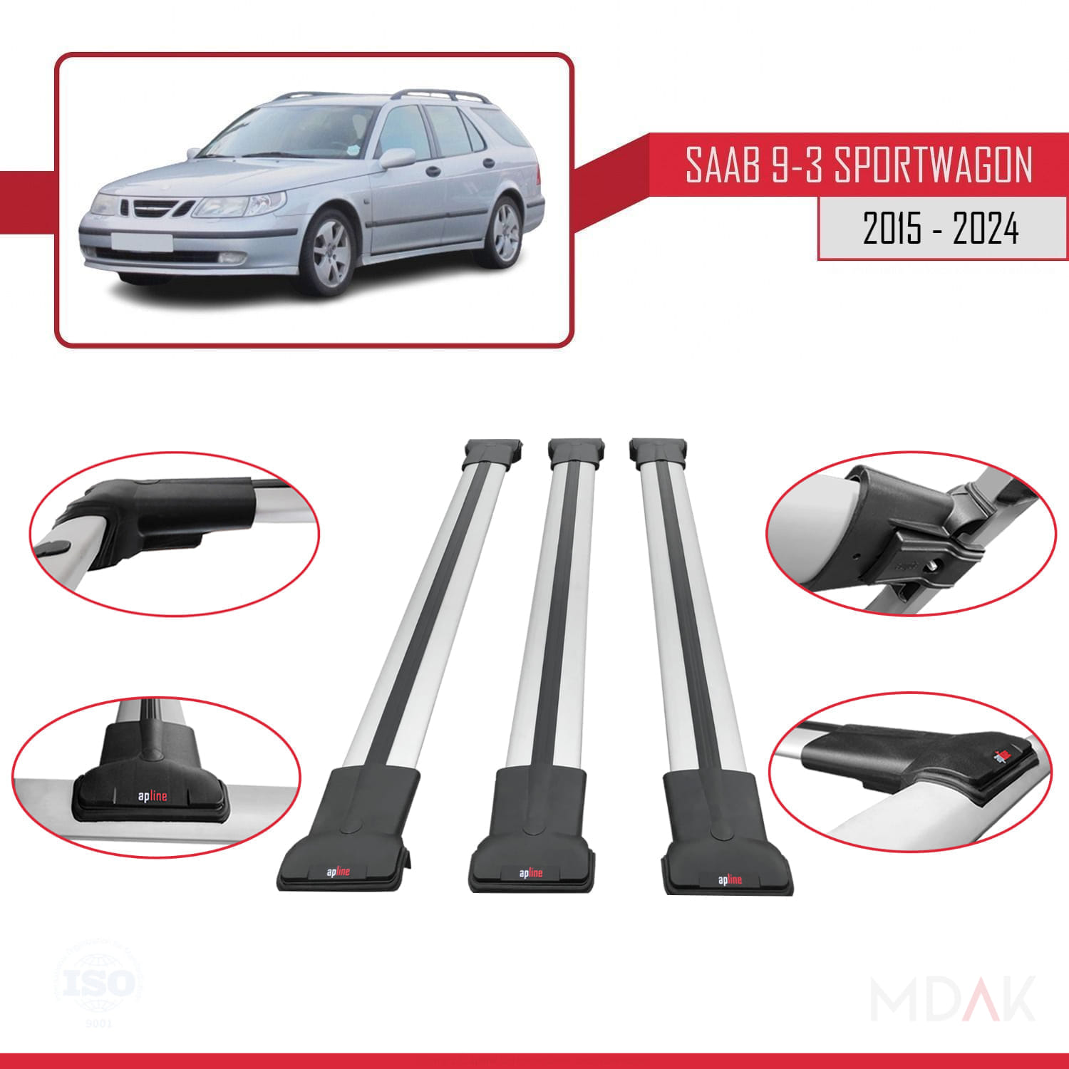 Saab 9-3 II SW 2006-2012 Arası ile Uyumlu FLY Model Ara Atkı Tavan Barı Gri 3 Adet - Görsel 4