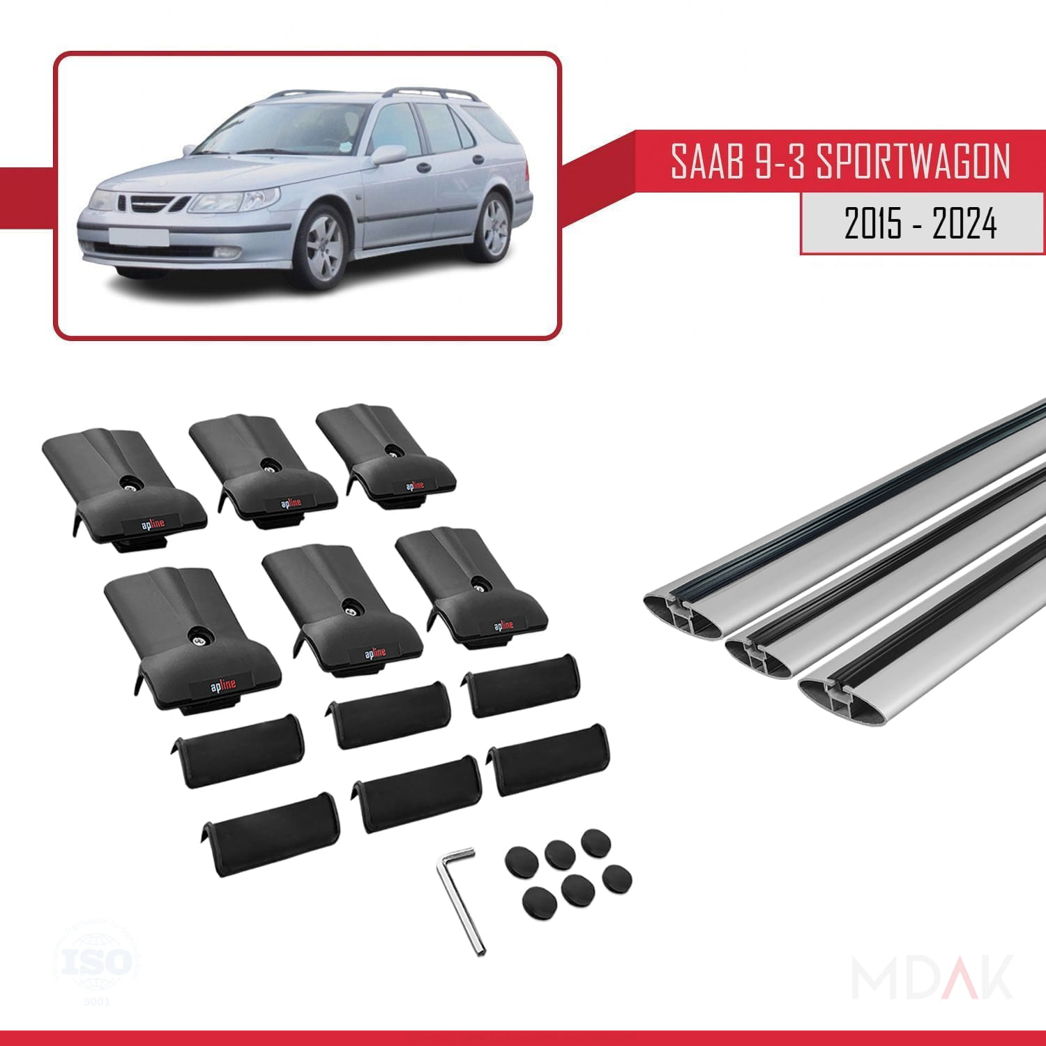 Saab 9-3 II SW 2006-2012 Arası ile Uyumlu FLY Model Ara Atkı Tavan Barı Gri 3 Adet - Görsel 5