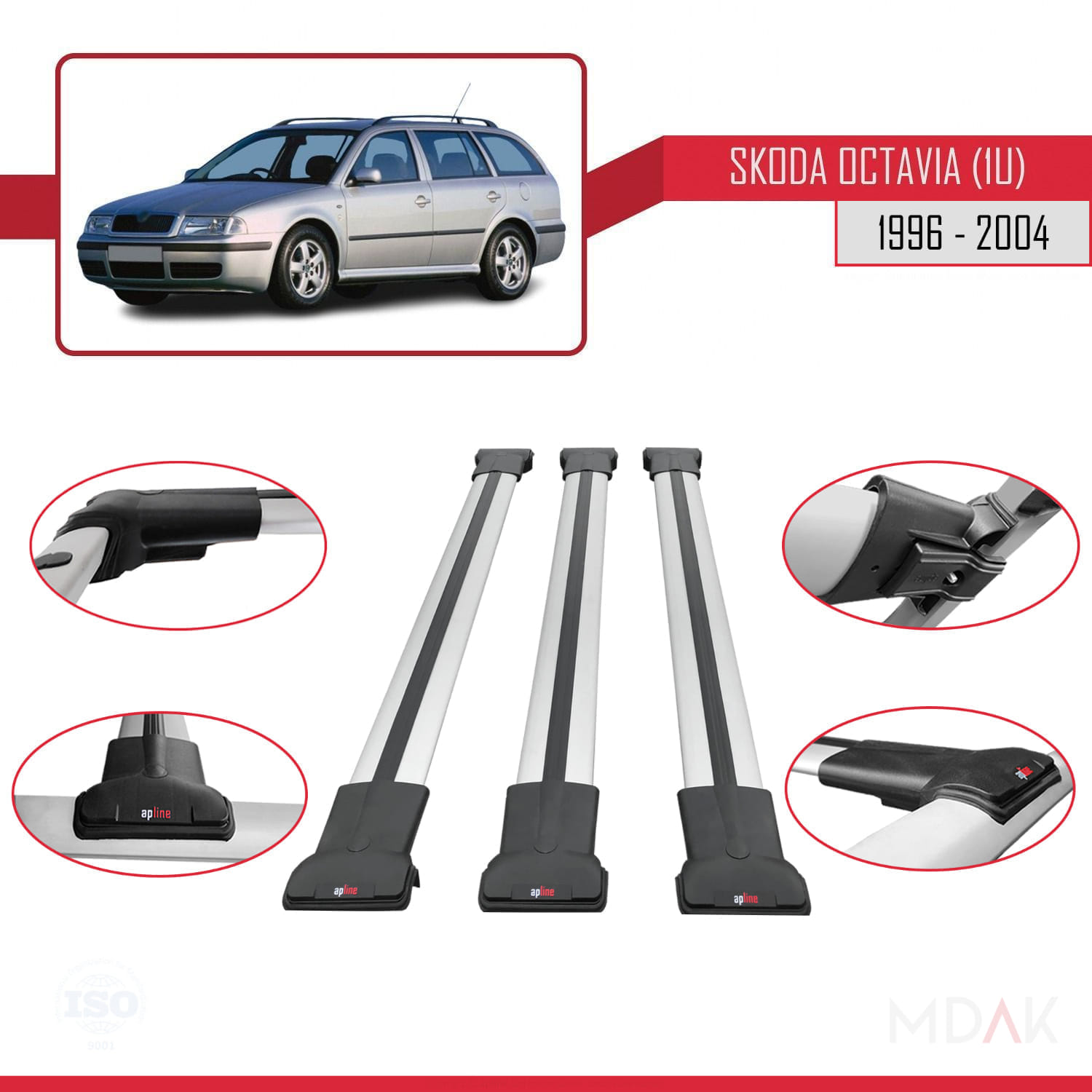 Skoda Octavia (1U) 1996-2004 Arası ile Uyumlu FLY Model Ara Atkı Tavan Barı Gri 3 Adet - Görsel 4