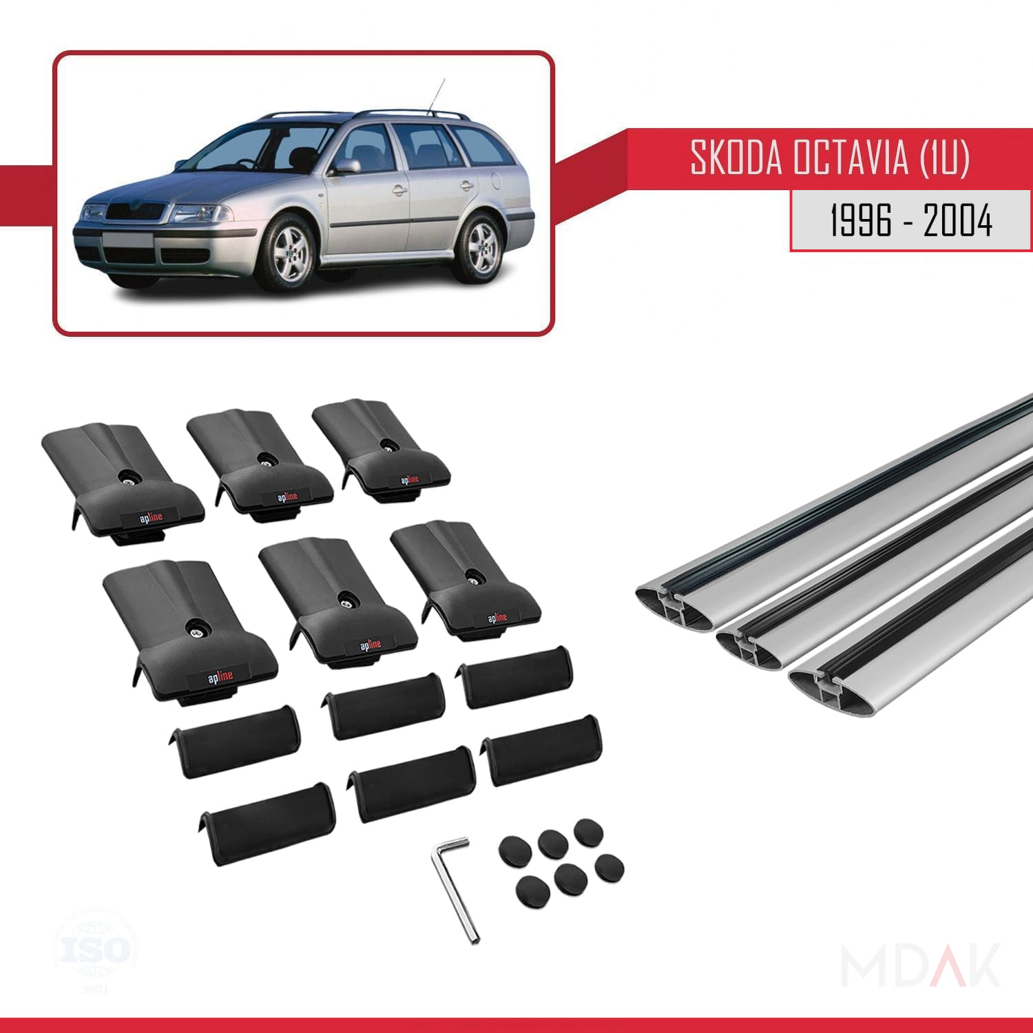 Skoda Octavia (1U) 1996-2004 Arası ile Uyumlu FLY Model Ara Atkı Tavan Barı Gri 3 Adet - Görsel 5