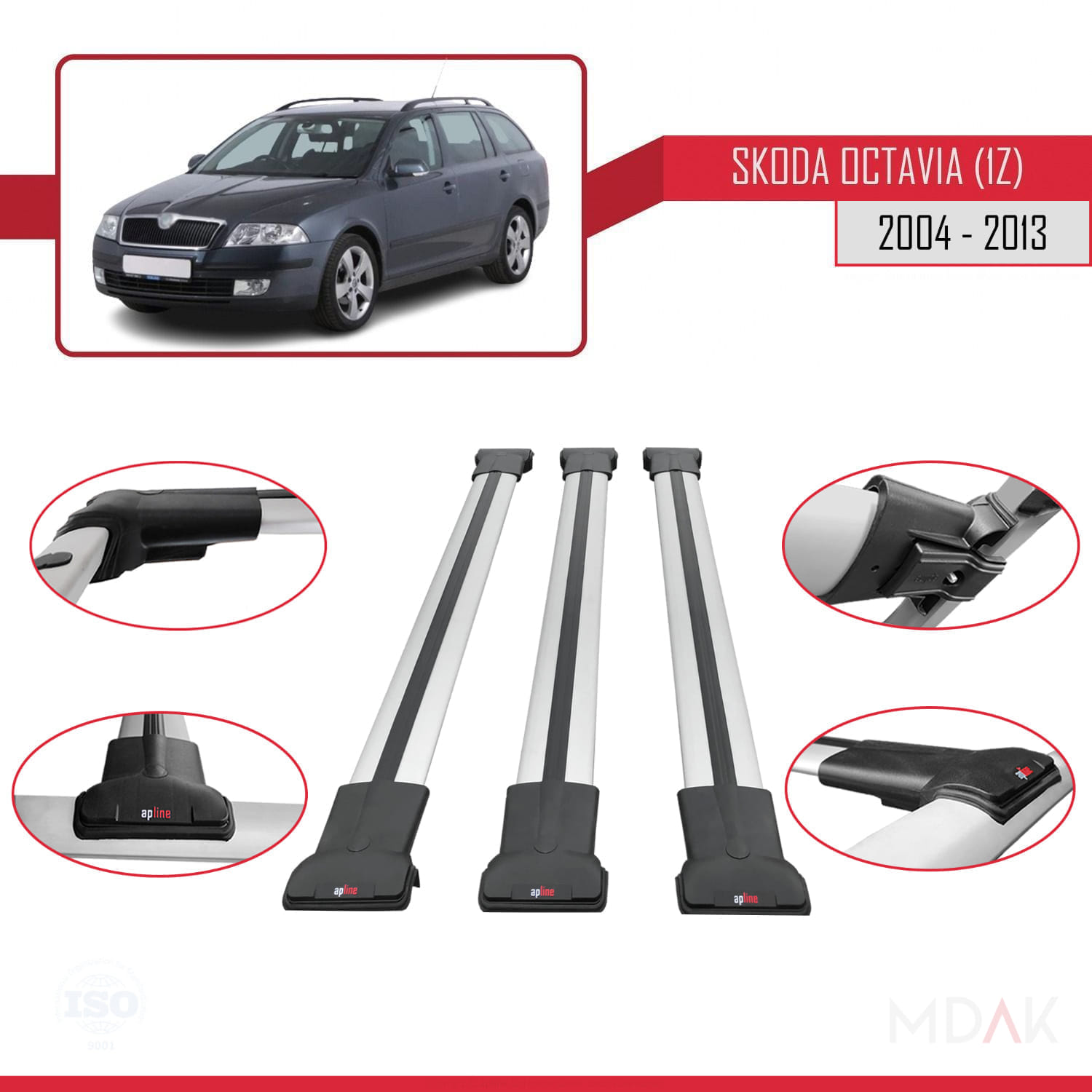 Skoda Octavia 2 (1Z) 2004-2013 Arası ile Uyumlu FLY Model Ara Atkı Tavan Barı Gri 3 Adet - Görsel 4