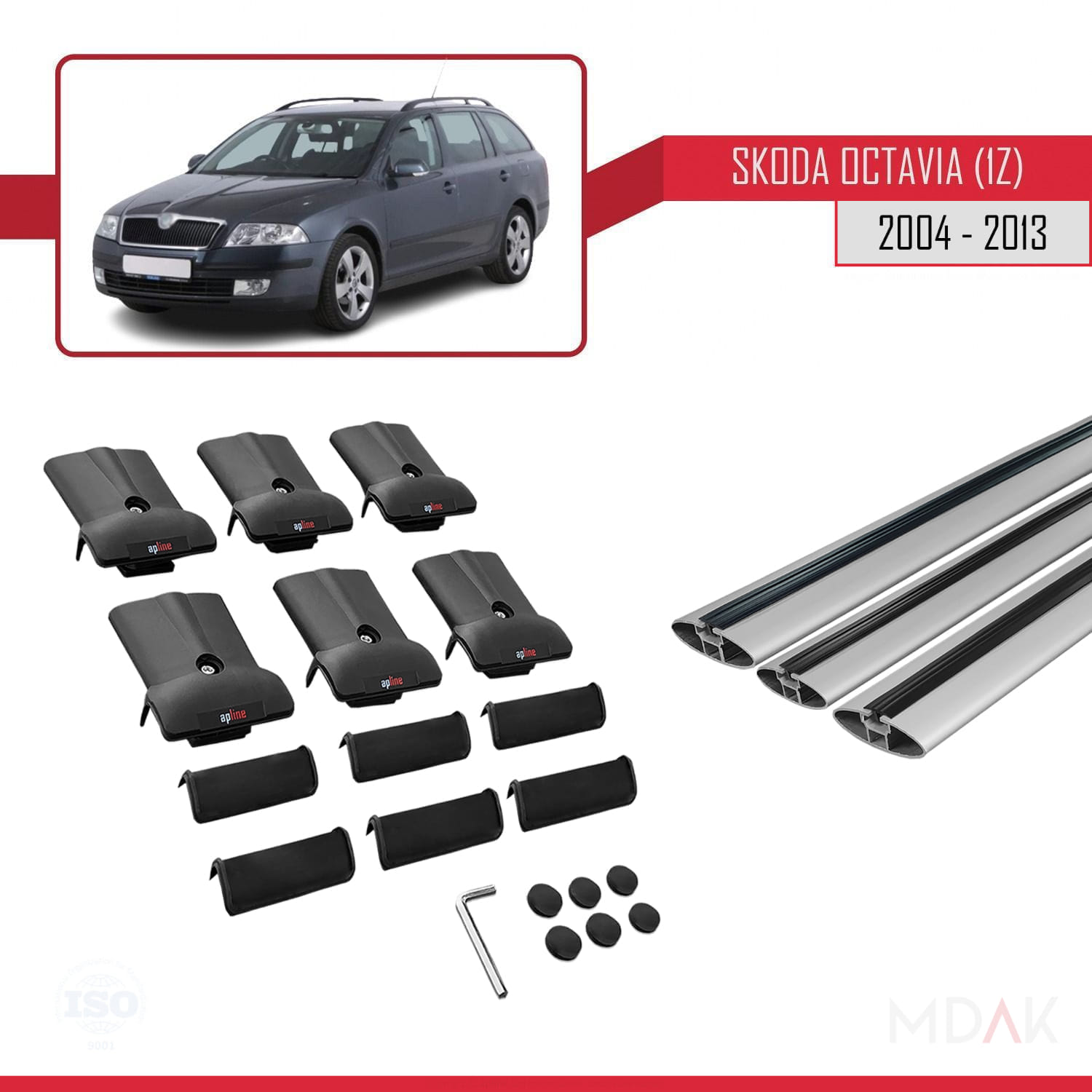 Skoda Octavia 2 (1Z) 2004-2013 Arası ile Uyumlu FLY Model Ara Atkı Tavan Barı Gri 3 Adet - Görsel 5