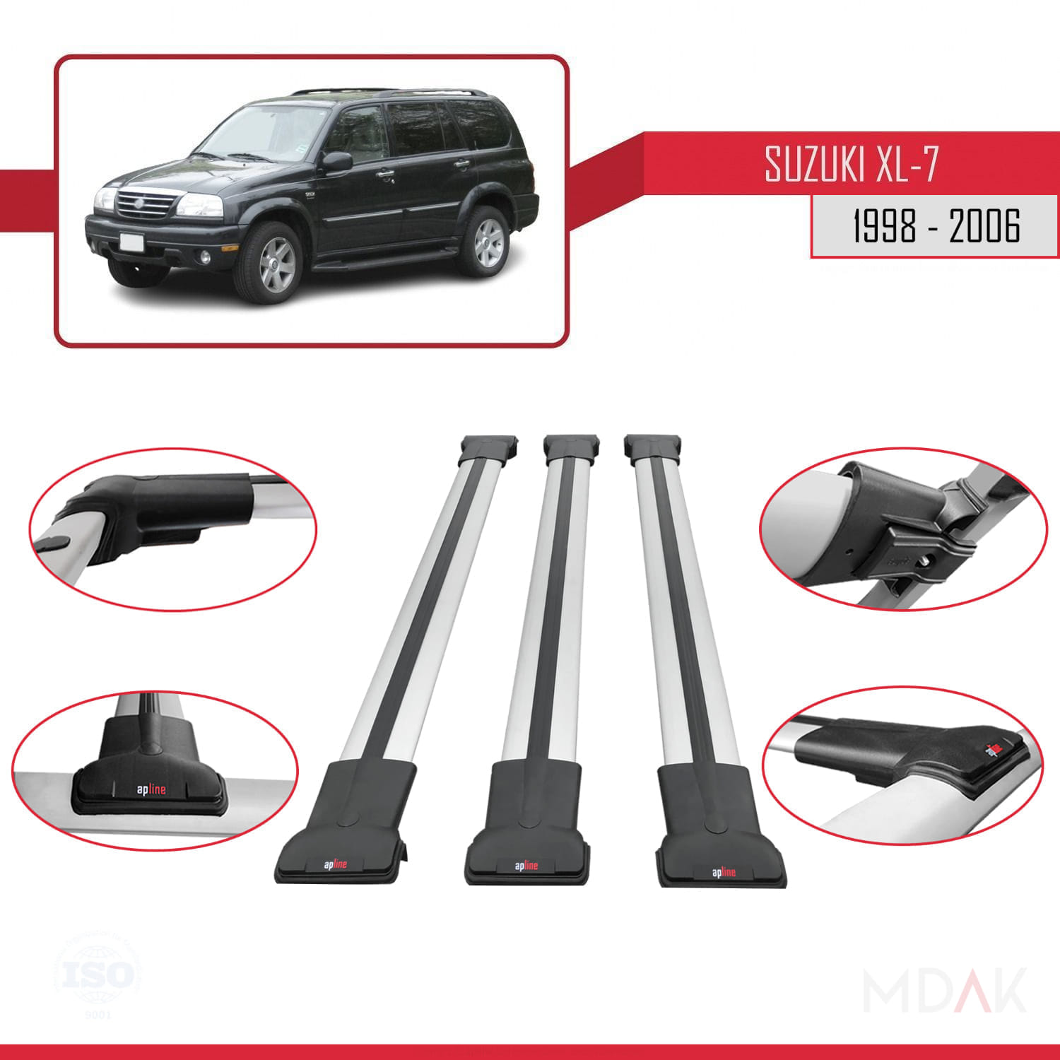 Suzuki XL-7 1998-2006 Arası ile Uyumlu FLY Model Ara Atkı Tavan Barı Gri 3 Adet - Görsel 4