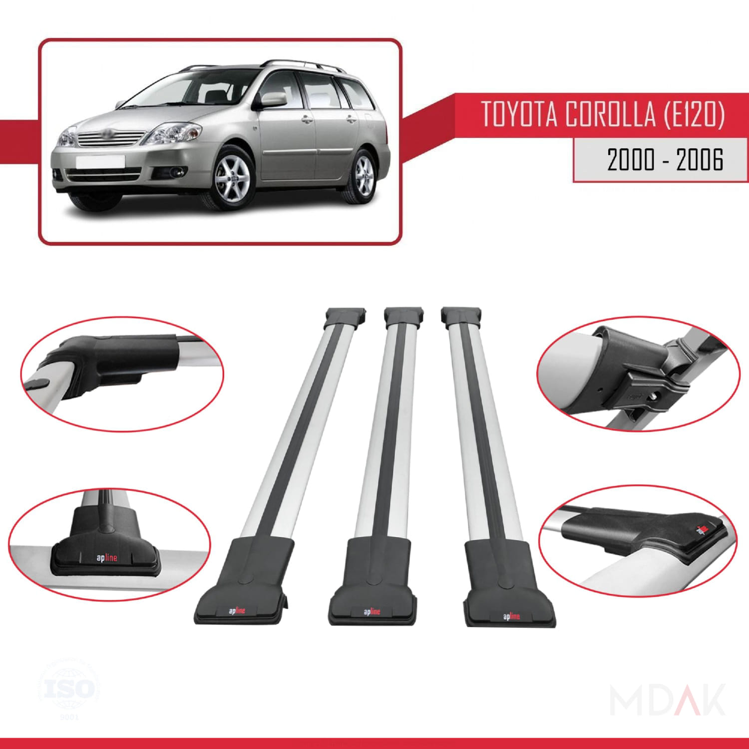 Toyota Corolla 9 (E120) SW 2000-2006 Arası ile Uyumlu FLY Model Ara Atkı Tavan Barı Gri 3 Adet - Görsel 4