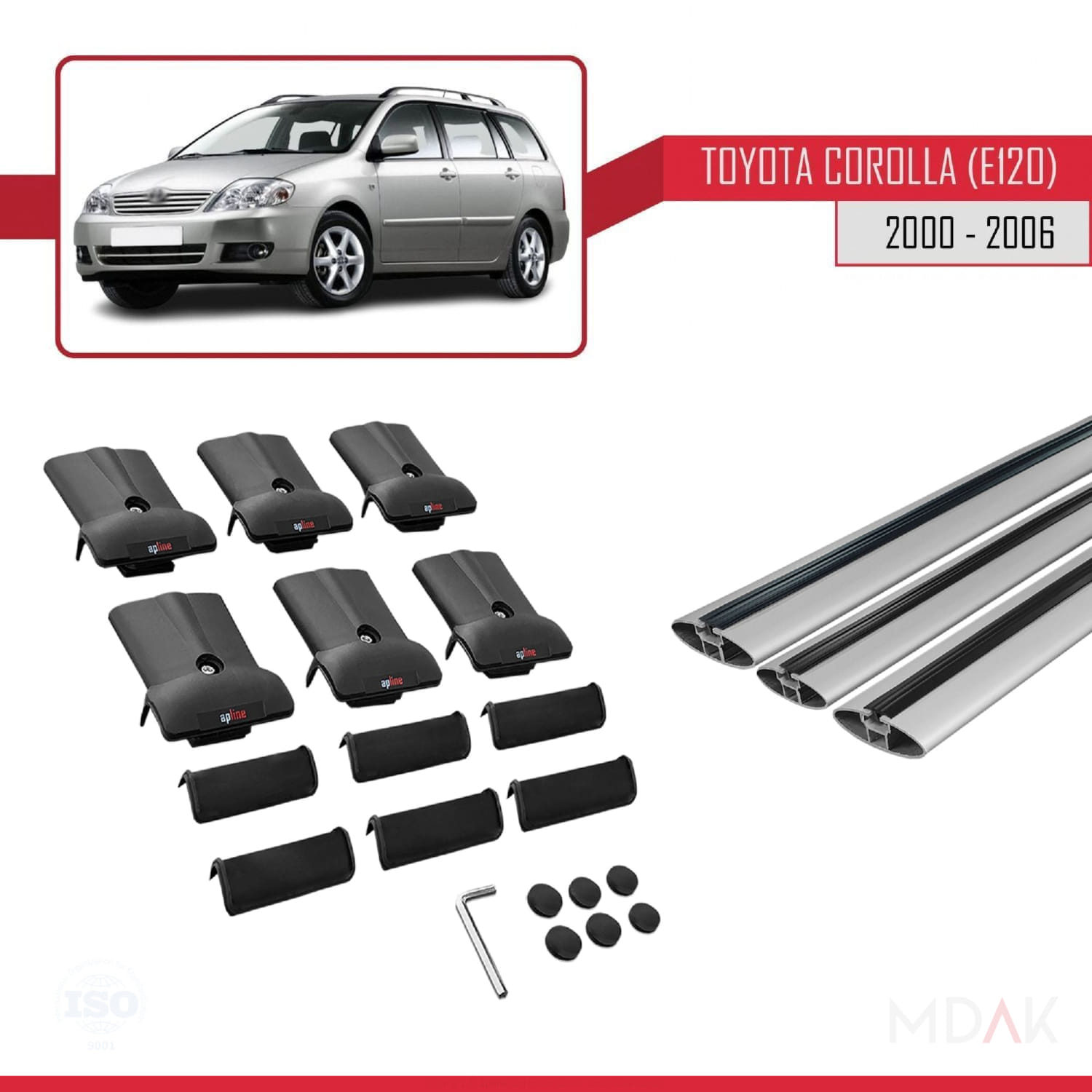 Toyota Corolla 9 (E120) SW 2000-2006 Arası ile Uyumlu FLY Model Ara Atkı Tavan Barı Gri 3 Adet - Görsel 5
