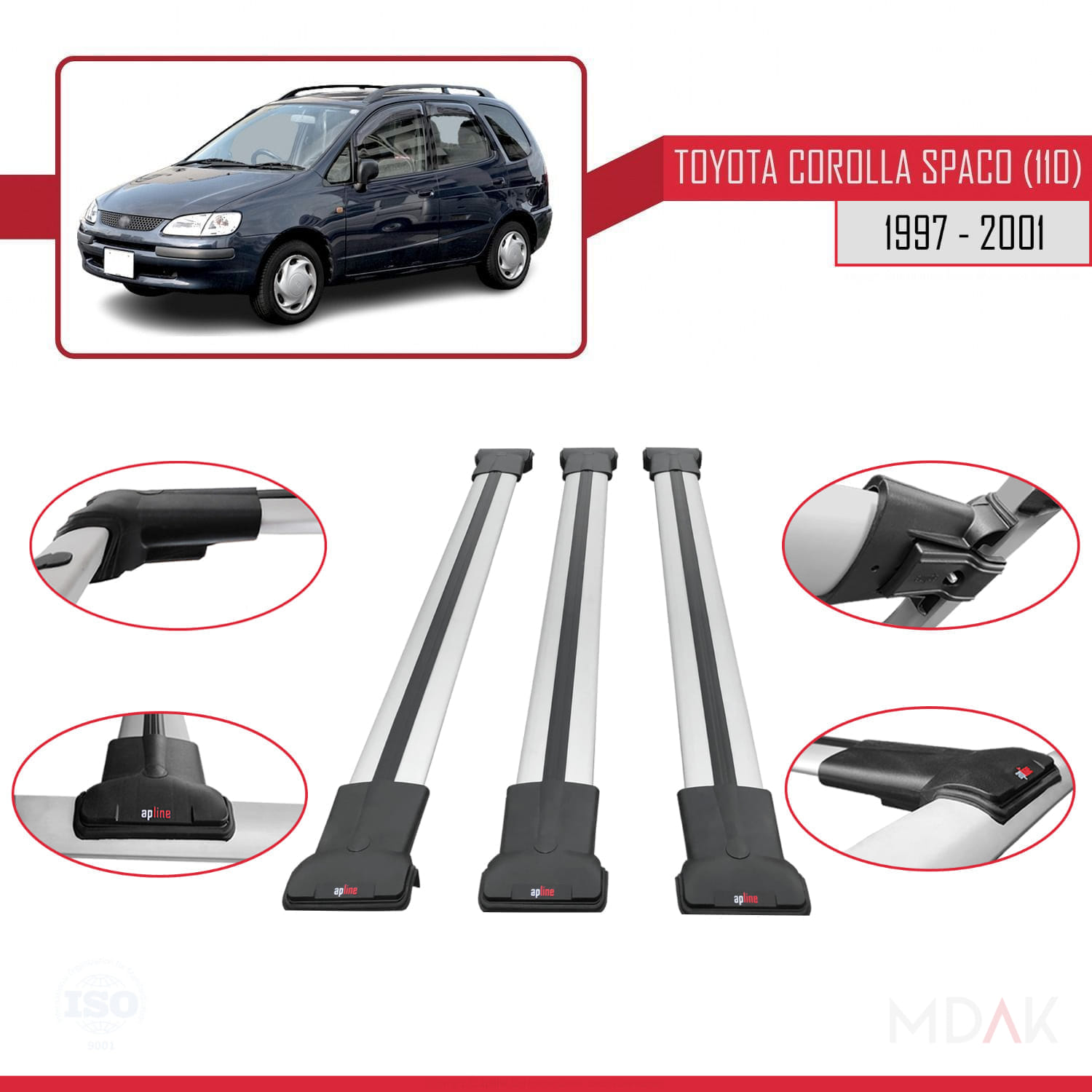 Toyota Corolla Spacio (E110) 1997-2001 Arası ile Uyumlu FLY Model Ara Atkı Tavan Barı Gri 3 Adet - Görsel 4