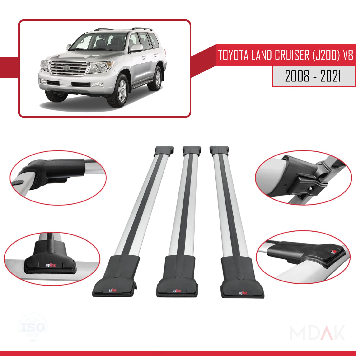 Toyota Land Cruiser V8 (J200) 2008-2021 Arası ile Uyumlu FLY Model Ara Atkı Tavan Barı Gri 3 Adet - Görsel 4