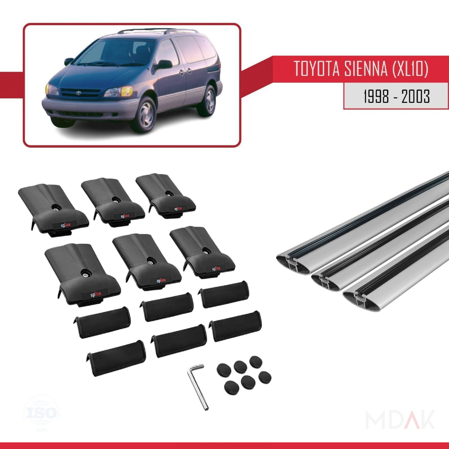 Toyota Sienna (XL10) 1998-2003 Arası ile Uyumlu FLY Model Ara Atkı Tavan Barı Gri 3 Adet - Görsel 5