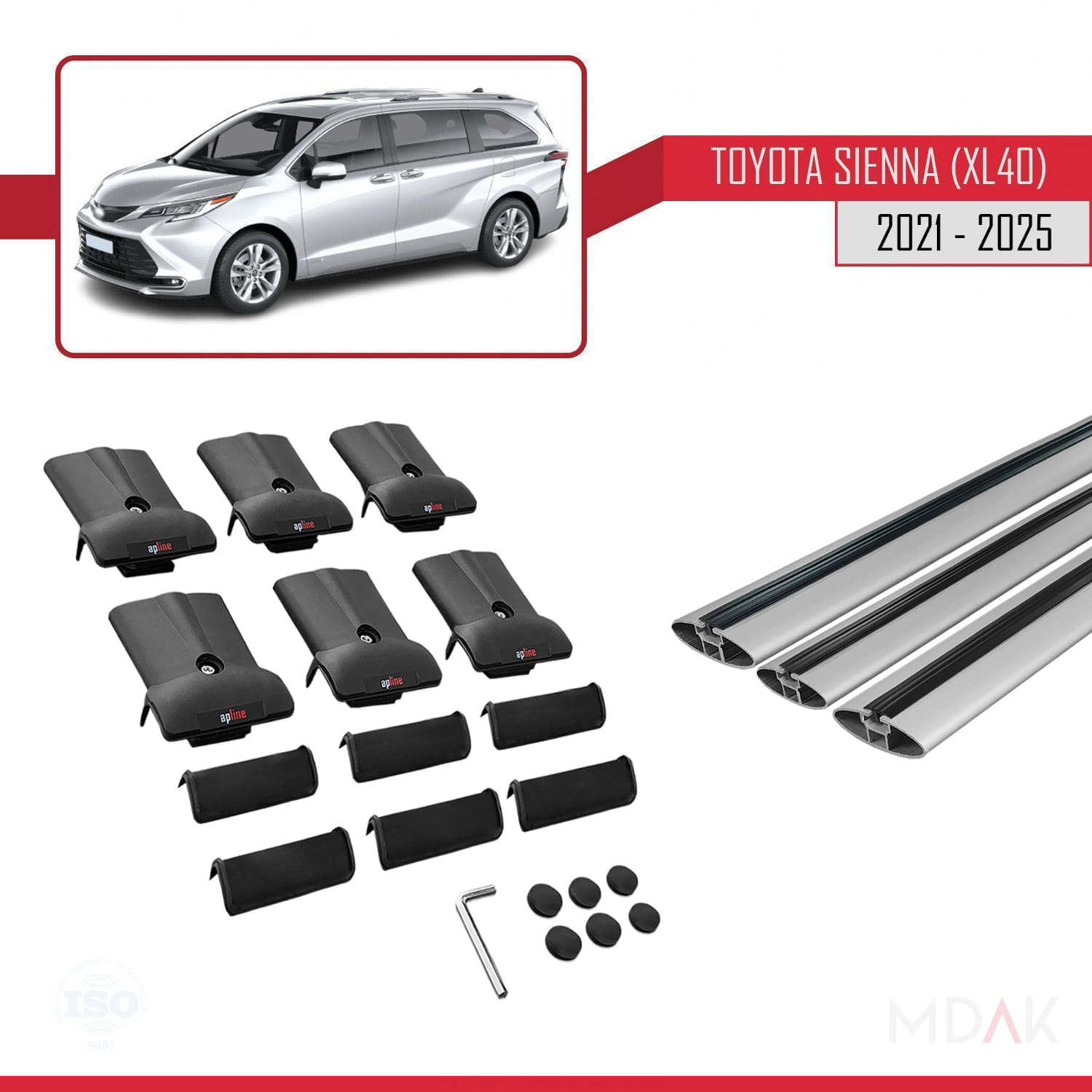 Toyota Sienna 4 (XL40) 2021 ve Sonrası ile Uyumlu FLY Model Ara Atkı Tavan Barı Gri 3 Adet - Görsel 5