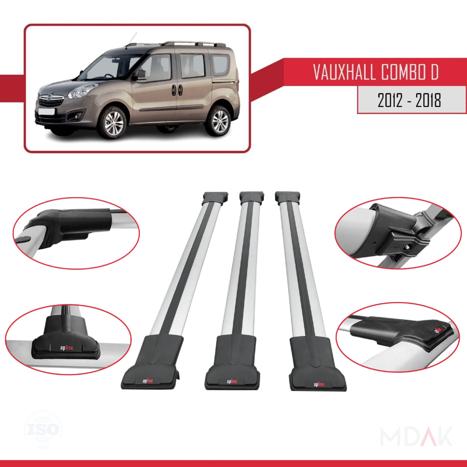 Vauxhall Combo D 2012-2018 Arası ile Uyumlu FLY Model Ara Atkı Tavan Barı Gri 3 Adet - Görsel 4