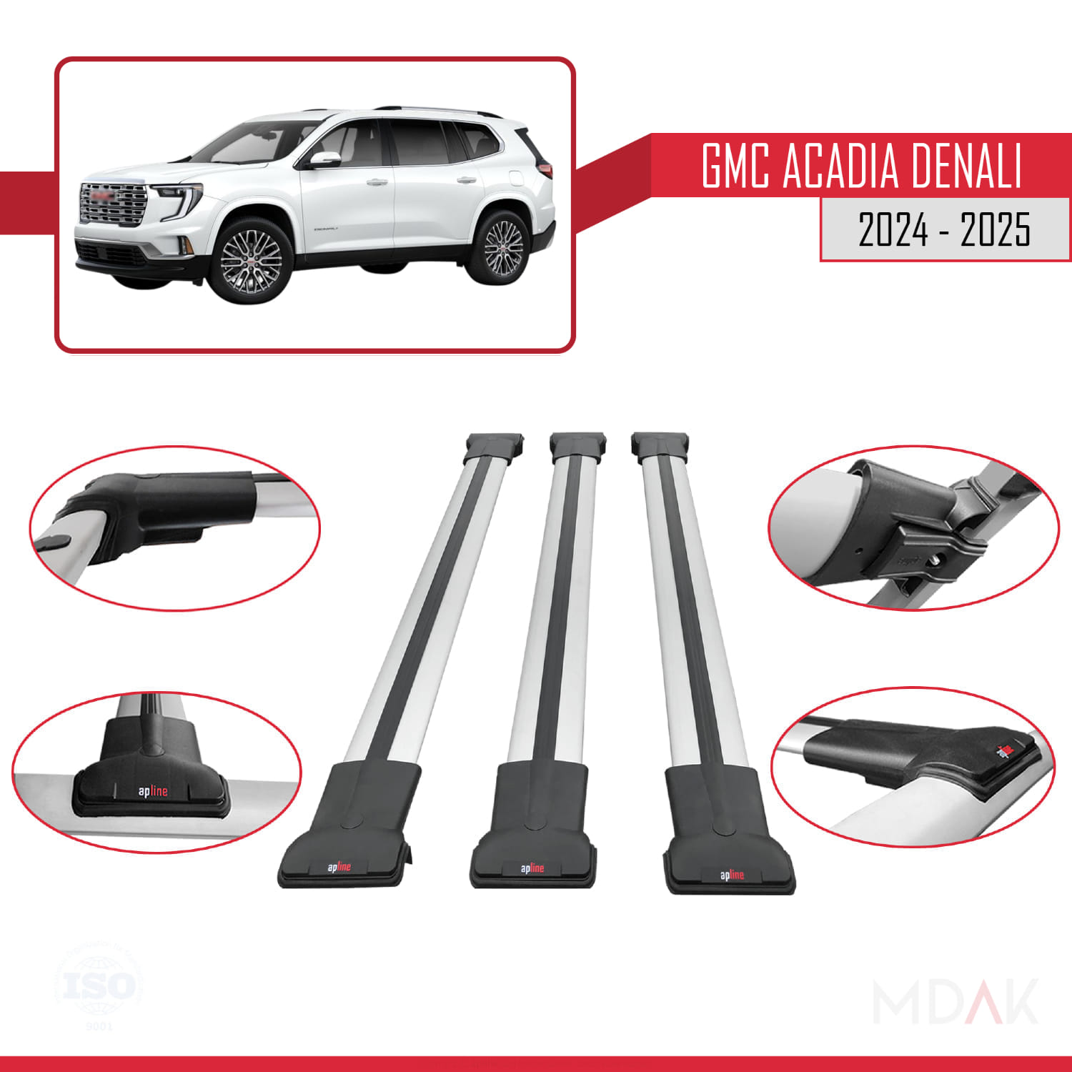 GMC Acadia Denali 2024-2025 Arası ile Uyumlu FLY Model Ara Atkı Tavan Barı Gri 3 Adet - Görsel 4